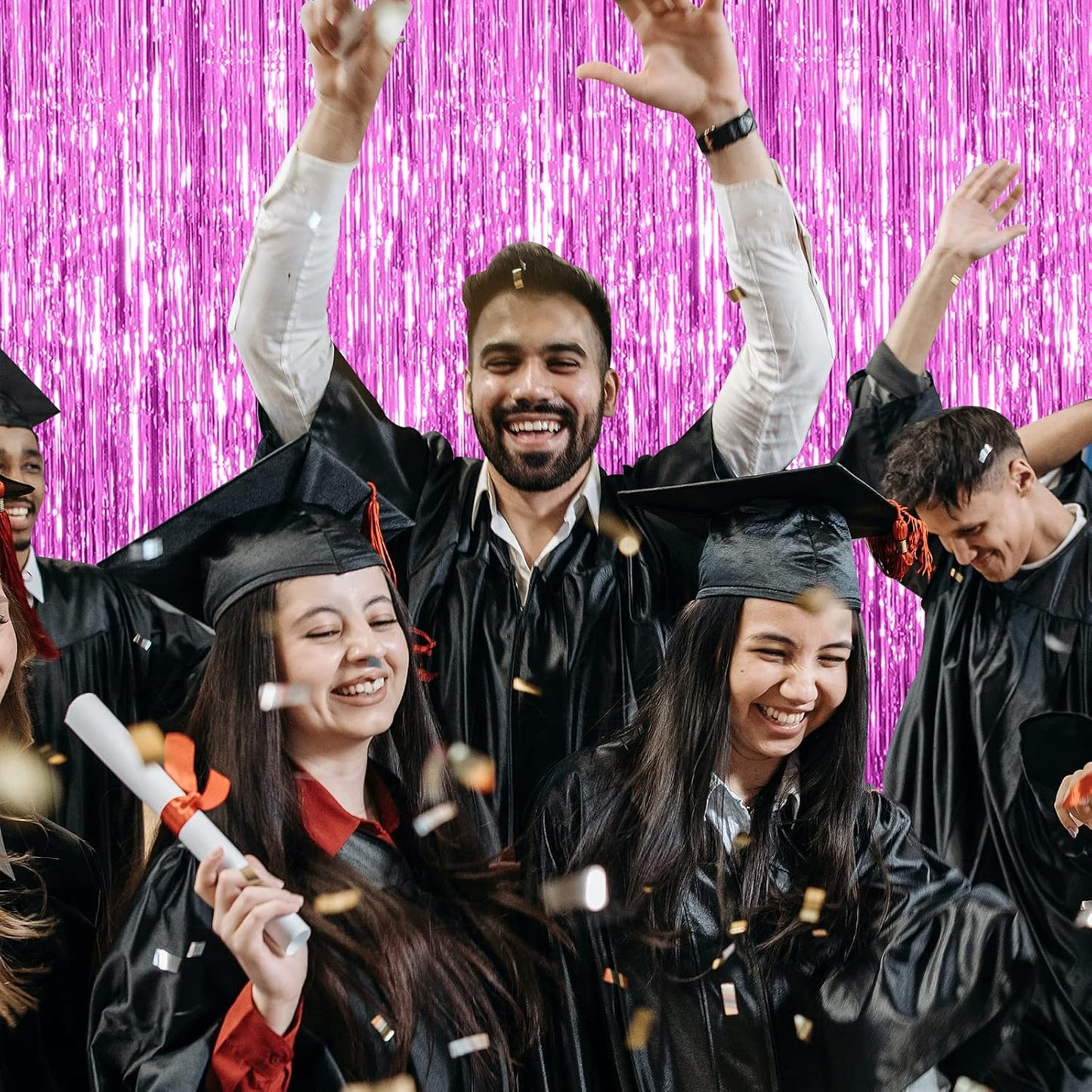 5 Pack Foil Curtain Backdrop Metallic Tinsel Foil Fringe Curtains Photo Booth Props for Birthday Wedding Engagement Baby Shower Bachelorette Christmas Holiday Celebration Party Decorations