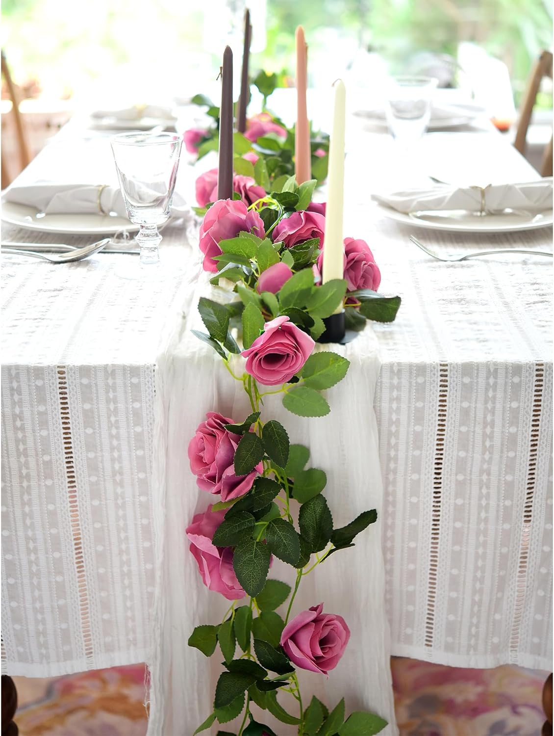 FiveSeasonStuff 29 Ft 4 Pack Rose Silk Flower Garland Artificial Flowers Decoration Hanging Floral Décor for Wedding Baby Shower Birthday Party Garden (Fuchsia)