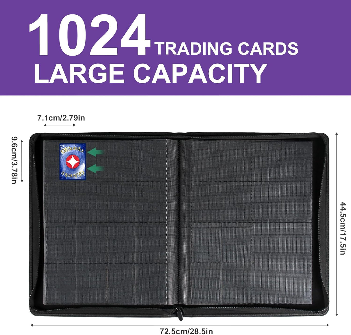 GEAoffice Premium 1000+ Card Binder - Sturdy PU Cover 16 Pocket Trading Card Collection Holder Folders Album for YuGiOh, MTG, TCG, Games&Sports, Purple