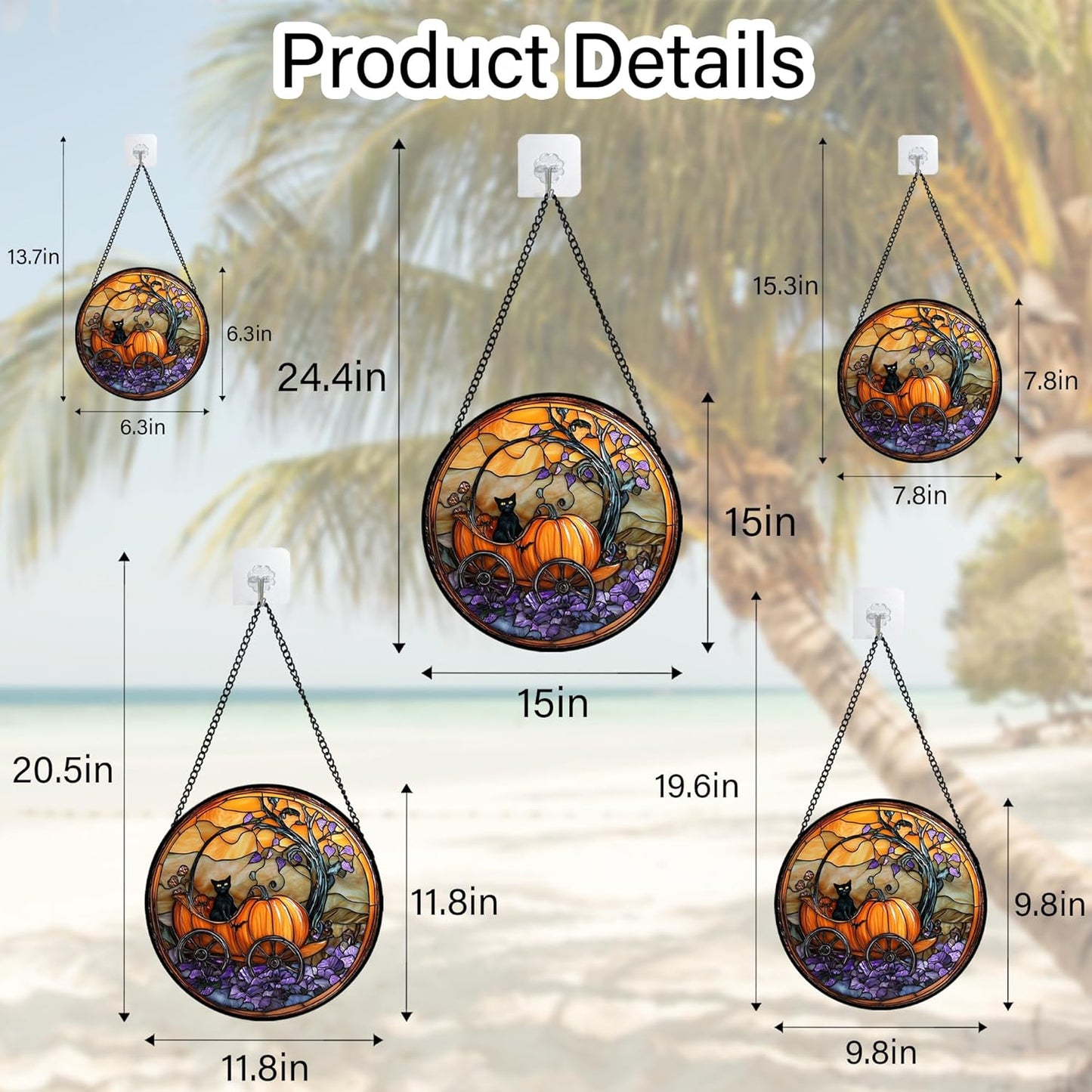 Stained Glass Window Hanging - Halloween Pumpkin Carriage Black Cat Suncatcher for Doors Window Garden Spooky Sun Catchers Gothic Decor Horror Gifts for Women Men Friend Boy Girl 11.8 in