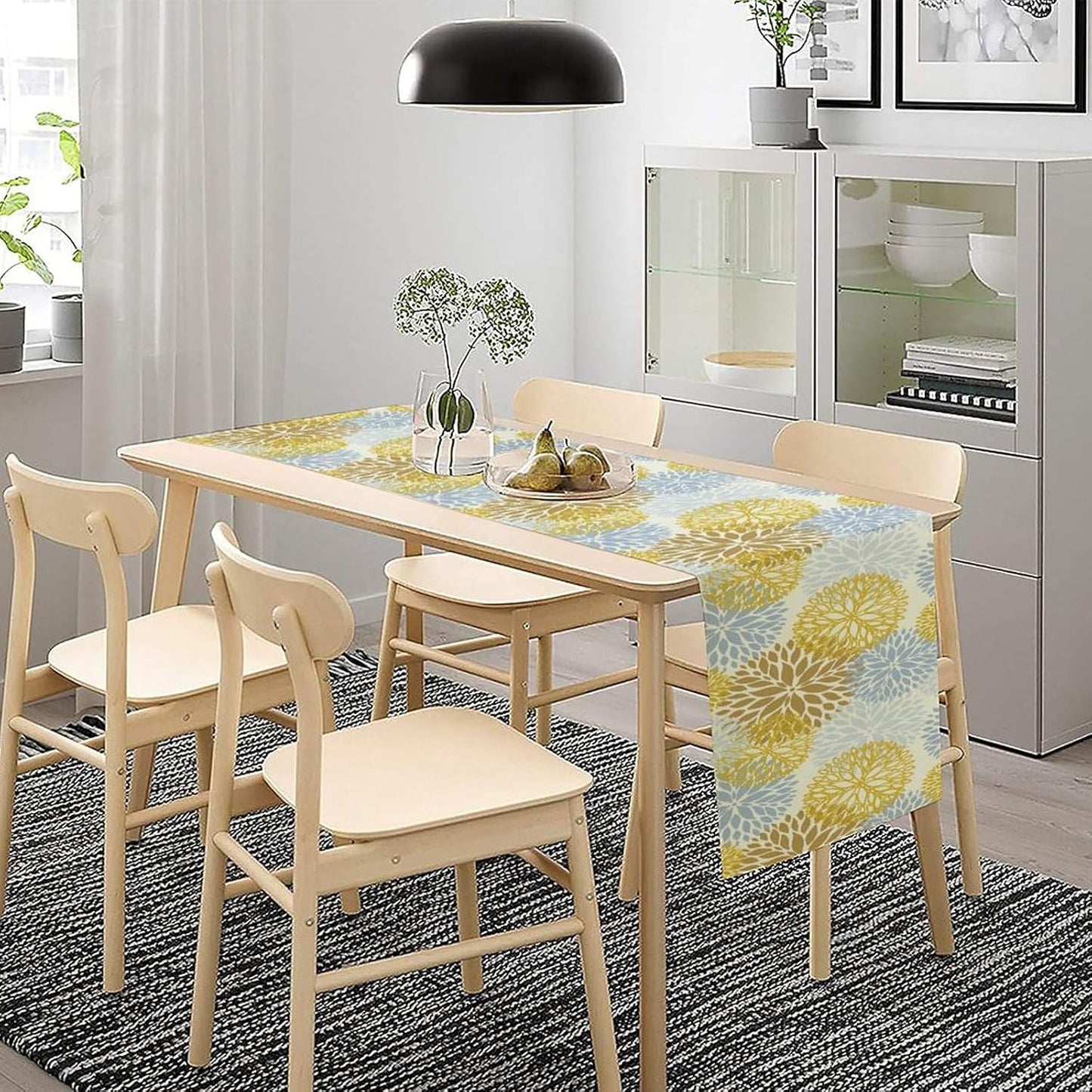 Flowers Table Runner,Spring Summer Floral Pattern Seasonal Farmhouse Kitchen Dining Table Home Party Decoration 13x108 Inch