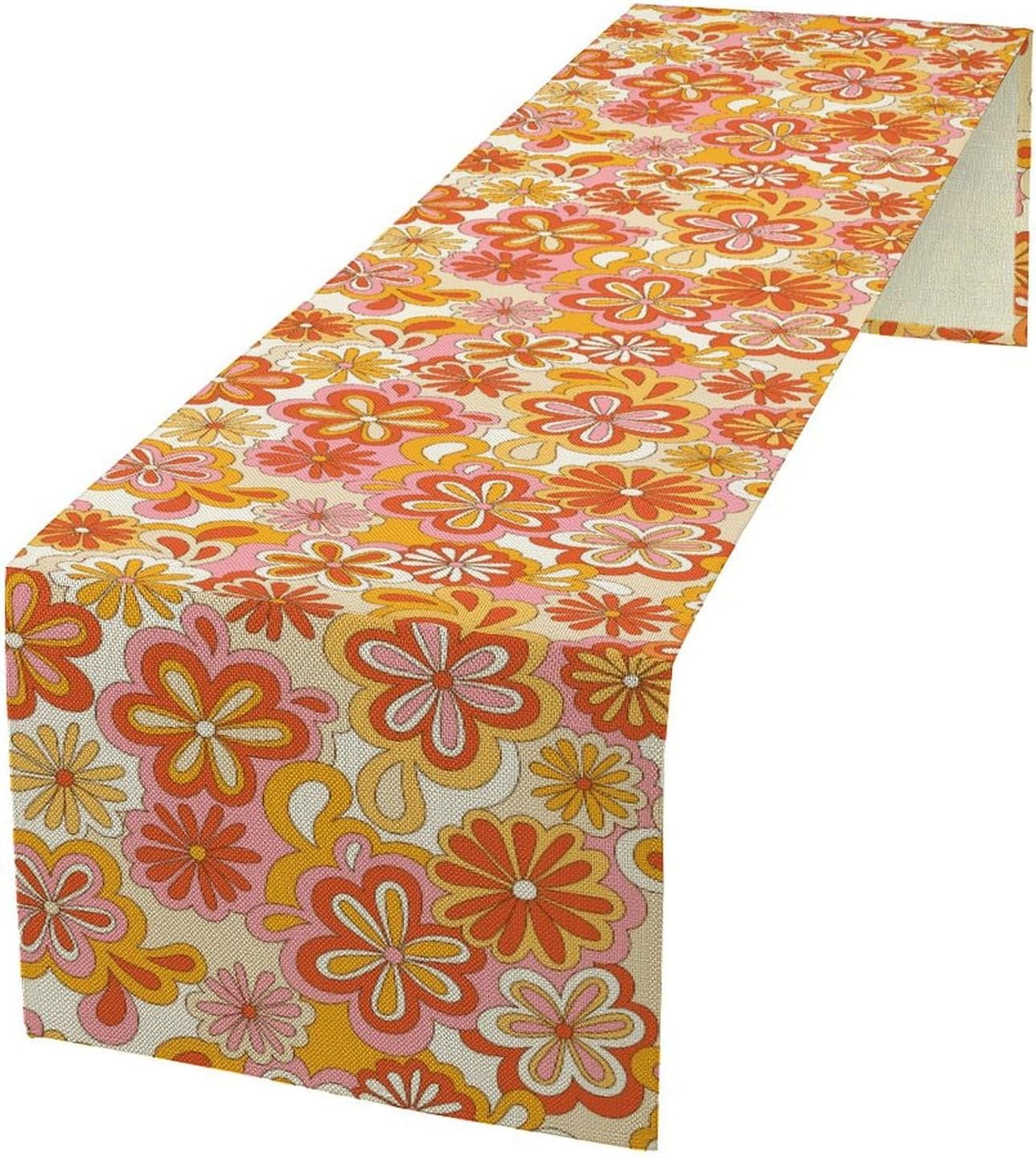 Vintage Floral Table Runner,70s Style Retro Daisies Flower Hippie Table Runner for Kitchen Dining Table Home Party Decoration 13x72 Inch