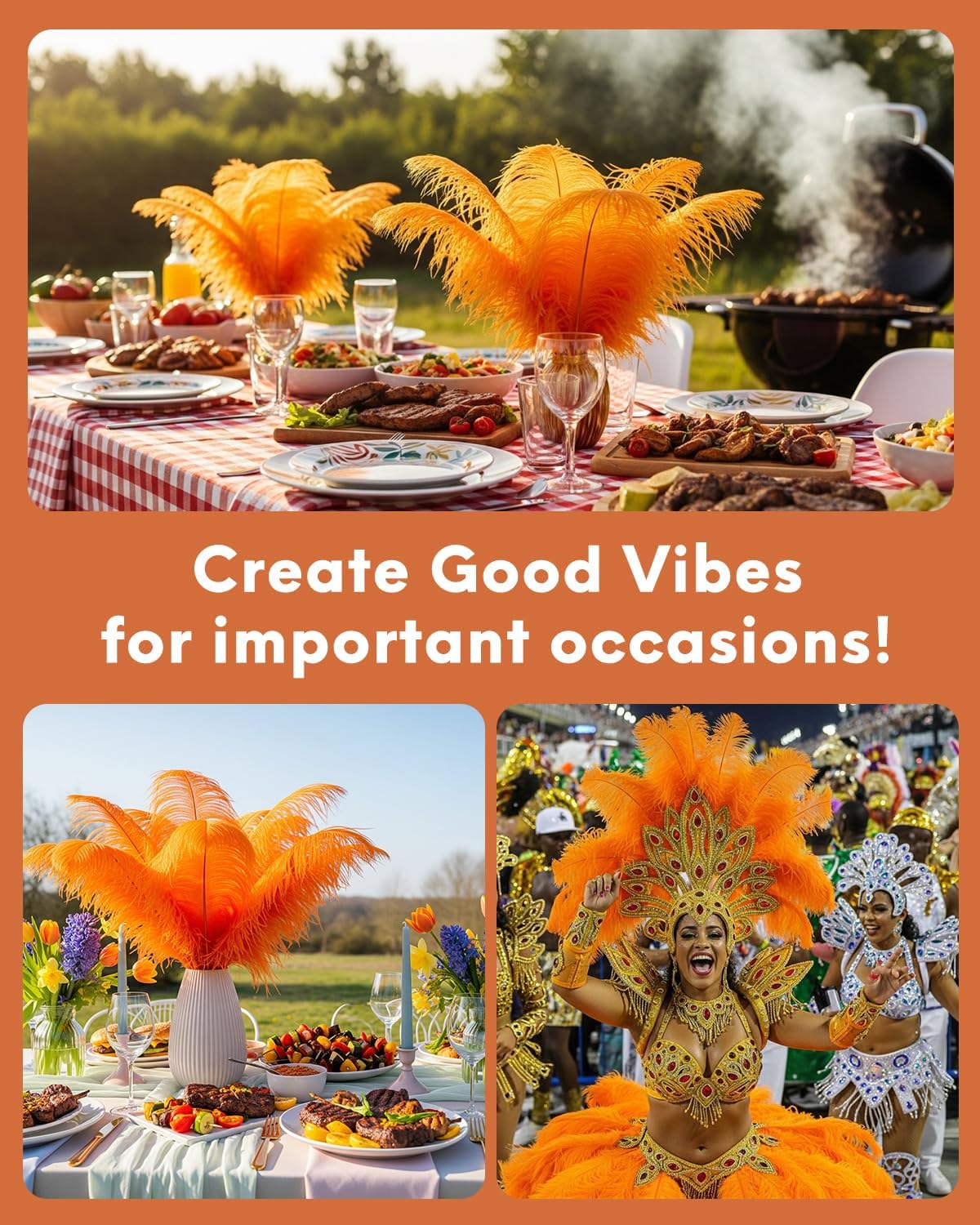 NEWONG 30pcs Orange Ostrich Feathers Natural Bulk 8-10in（20-25cm） Vase Craft Wedding Home Party Centerpieces Christmas Day Decoration