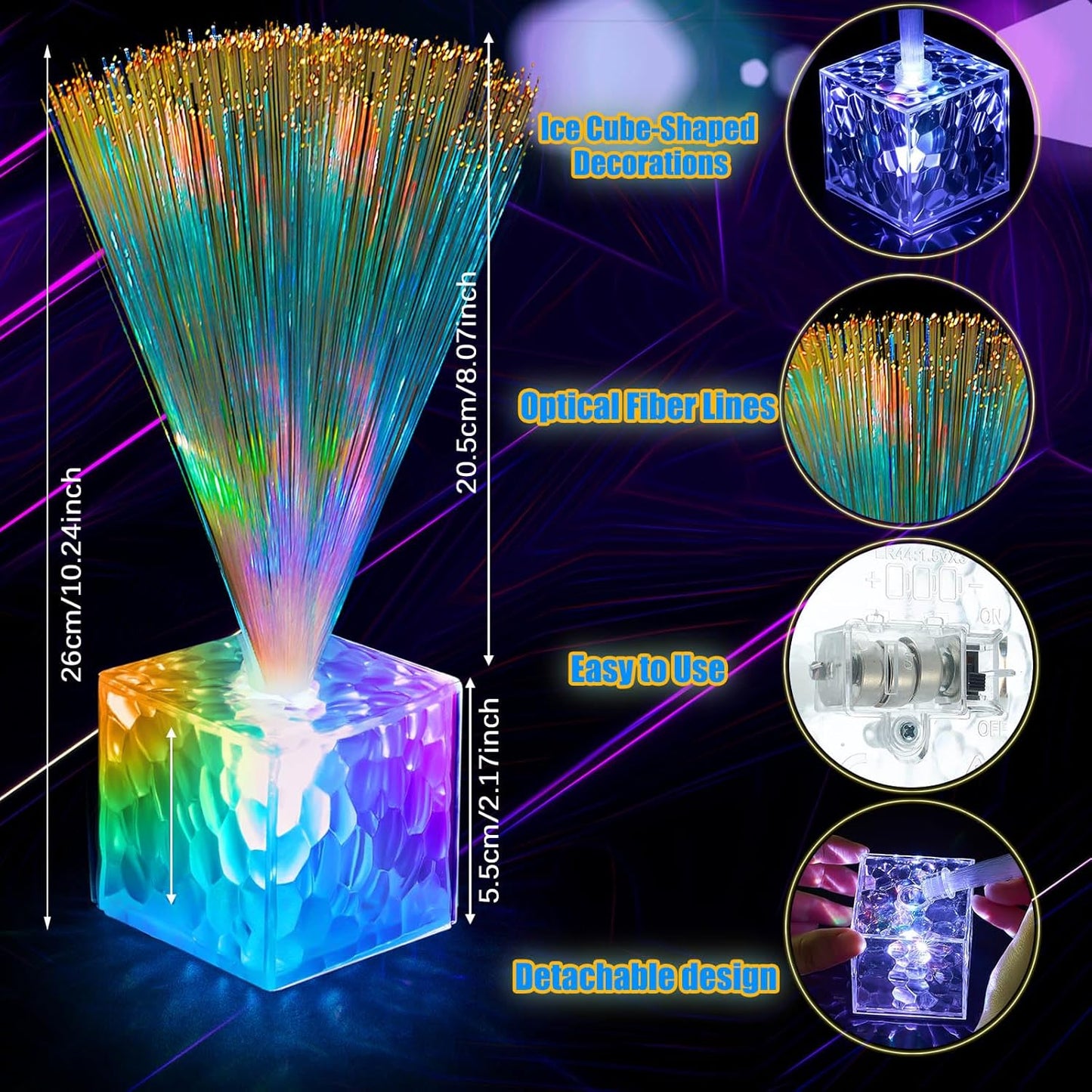 Amylove 8 Pcs Mini Fiber Optic Lamps Bulk Small LED Light up Table Centerpieces for Party Event Decorations with Crystal Base Battery Powered for Glow in The Dark Favors Supplies (9 Inch,Clear)