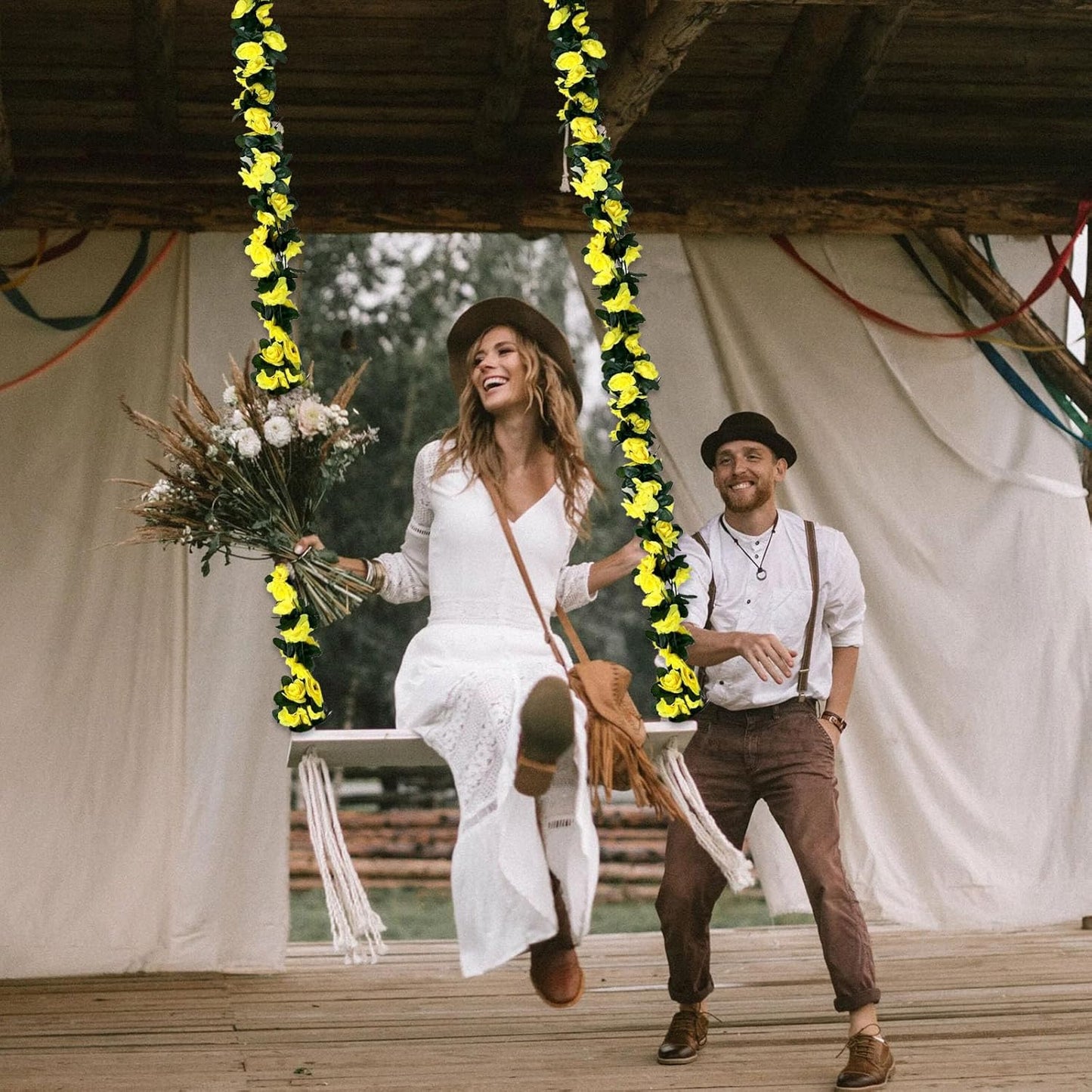 8Pcs 63Ft Yellow Rose Garland, Fake Rose Hanging Flowers, Artificial Flower Vine, Hanging Floral Vine Garland for Wedding, Birthday Party, Wall Arch, Halloween, Christmas Garden Backdrop Decor