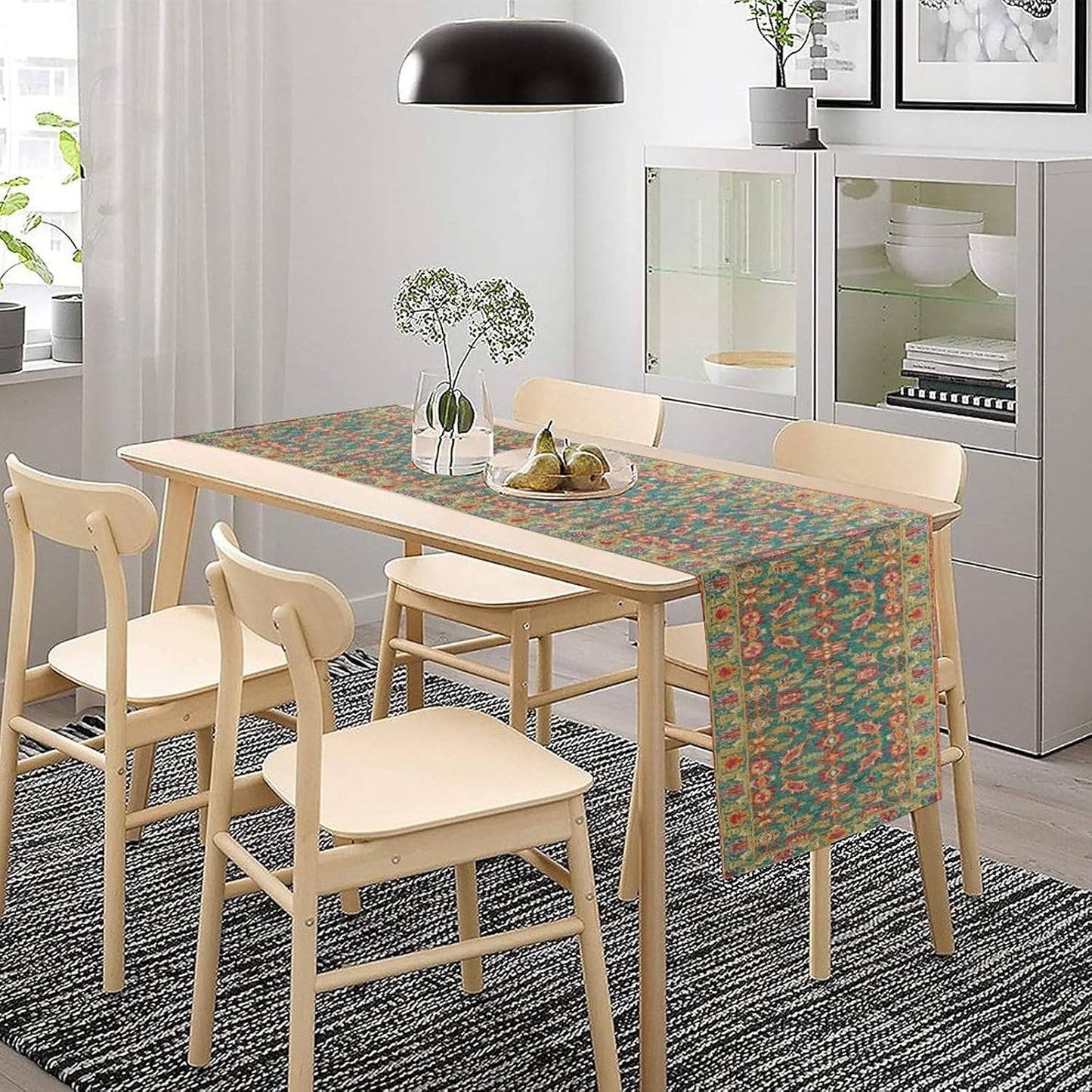 Vintage Boho Floral Table Runner, Rustic Country Farmhouse Teal Red Purple Flower Pattern for Home Kitchen Table Decor Dining Coffee Room Party Decor 13x72in