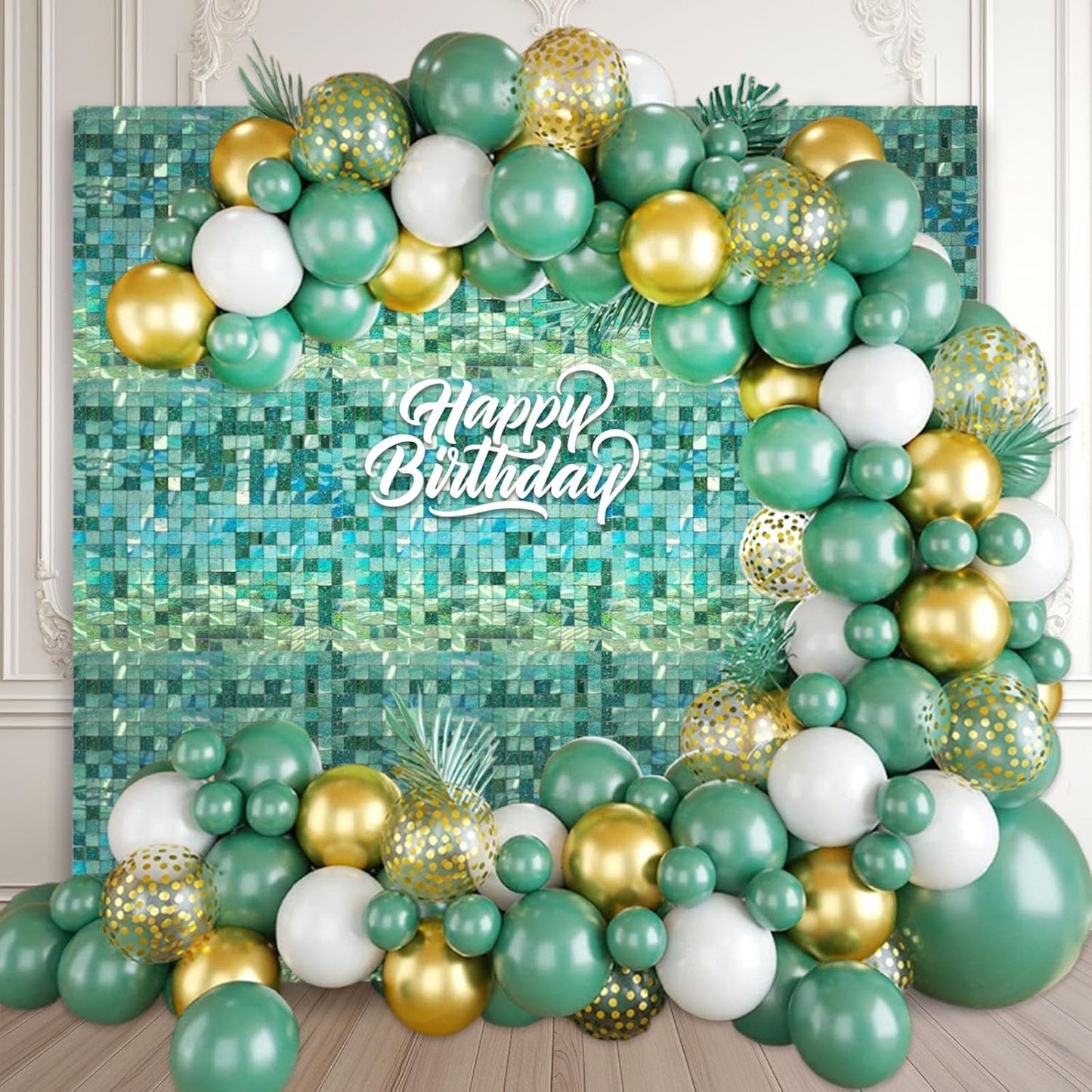 12PCS Light Green Shimmer Wall Backdrop, Laser Square Sequin Photo Backdrops Panel, Glitter Wall Background for Birthdays, Weddings, Christmas, Engagements, Disco Bachelorette Party Decor (3FTx4FT)