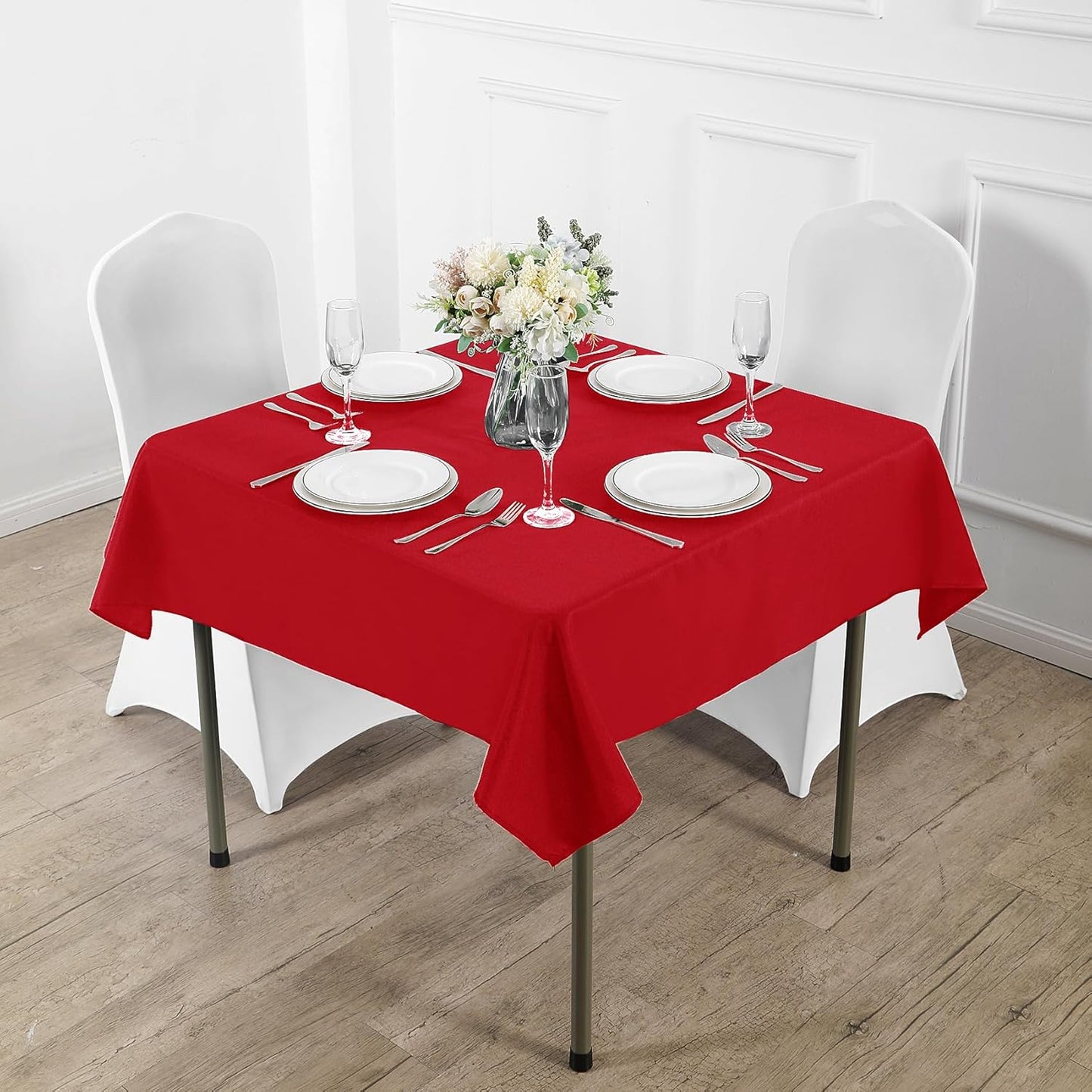 Fokitut 2 Pack Waterproof Square Tablecloth, 52x52 Inch, Stain Resistant and Wrinkle Polyester Table Cloth, Fabric Table Cover for Kitchen Dining, Wedding, Party, Holiday Dinner-Red