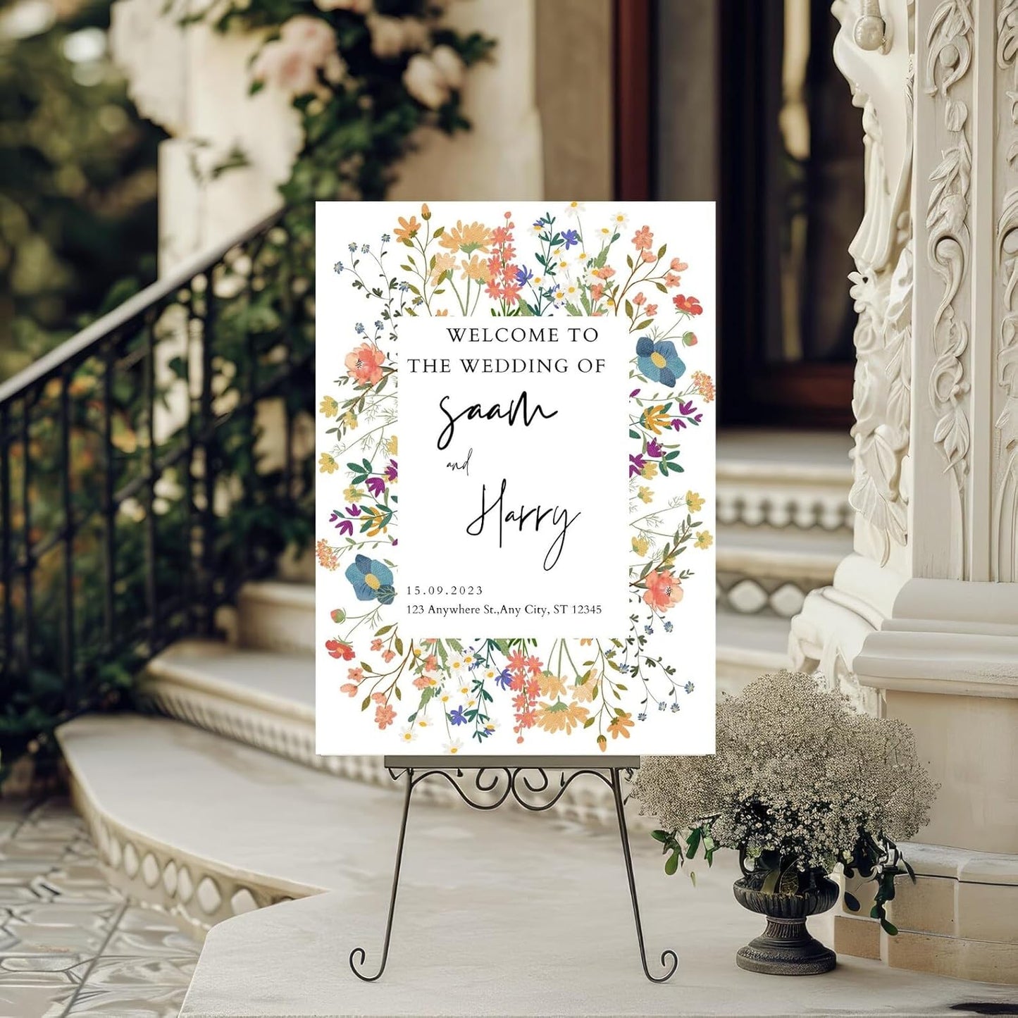 Welcome Wedding Signs, Modern Floral Wedding Sign Decorations Signage 12" X 18" (Small), 27" (Medium), 36" (Large), Plastic, Modern, Pole Mount, Weather