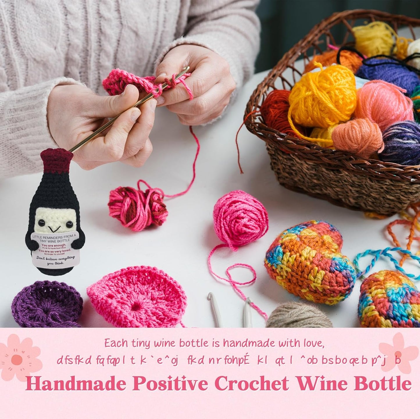 Handmade Mini Wine Crochet,Birthday Gift for Wine Lovers,Funny Emotional Support Crochet Vintage,Home Bar Happy Hour Accessories for Men Women Drinkers,Housewarming Gifts Fashion Decoration