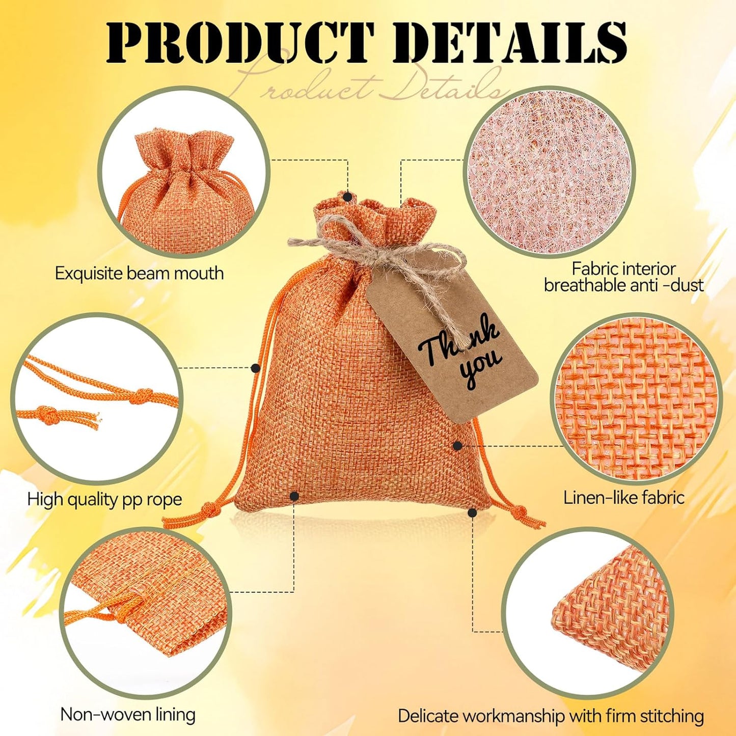 Woanger 100 Pcs Burlap Gift Bags with 100 Pcs Kraft Paper Gift Tags Drawstring Favor Bulk Burlap Sack Bags for DIY Wedding Party Craft(4 x 6 Inch,Natural Color, Dark Brown, Military Green, Orange)