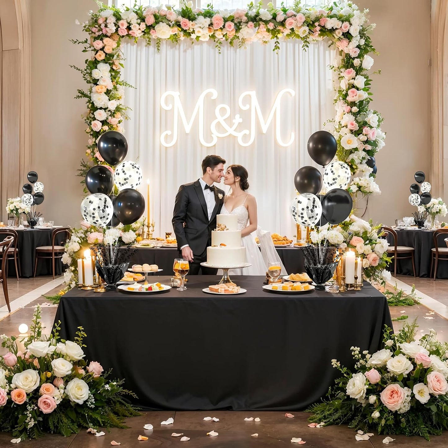 4 Set Black Balloon Table Centerpieces for Birthday Parties, Balloon Stand Kit with Black Balloons for Table Decoration