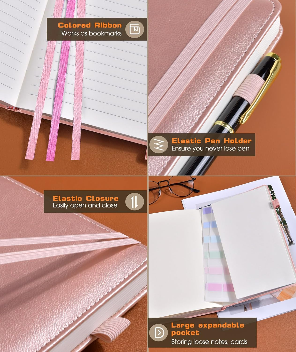 Lined Journal Notebook for Women Men, 256 Numbered Pages Hardcover Leather Journals for Writing, A5 Journaling Notebooks, College Ruled Journal for Business Work School 5.75" x 8.38" Champagne