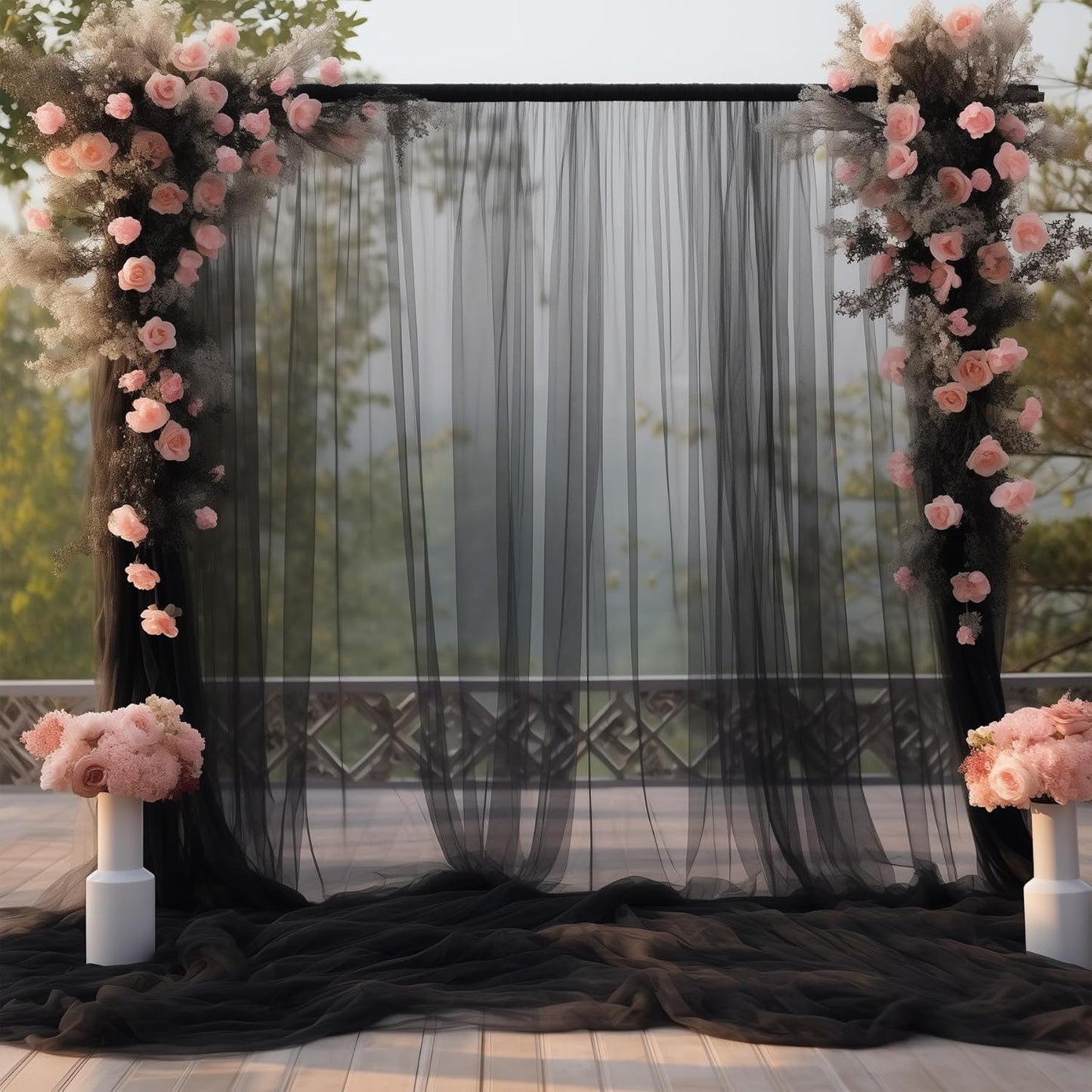 PARTISKY 20ft X 10ft Black Tulle Backdrop Curtain for Parites, Sheer Backdrop Curtains Fabric Drapes for Wedding Ceremony Arch Party Stage Decorations