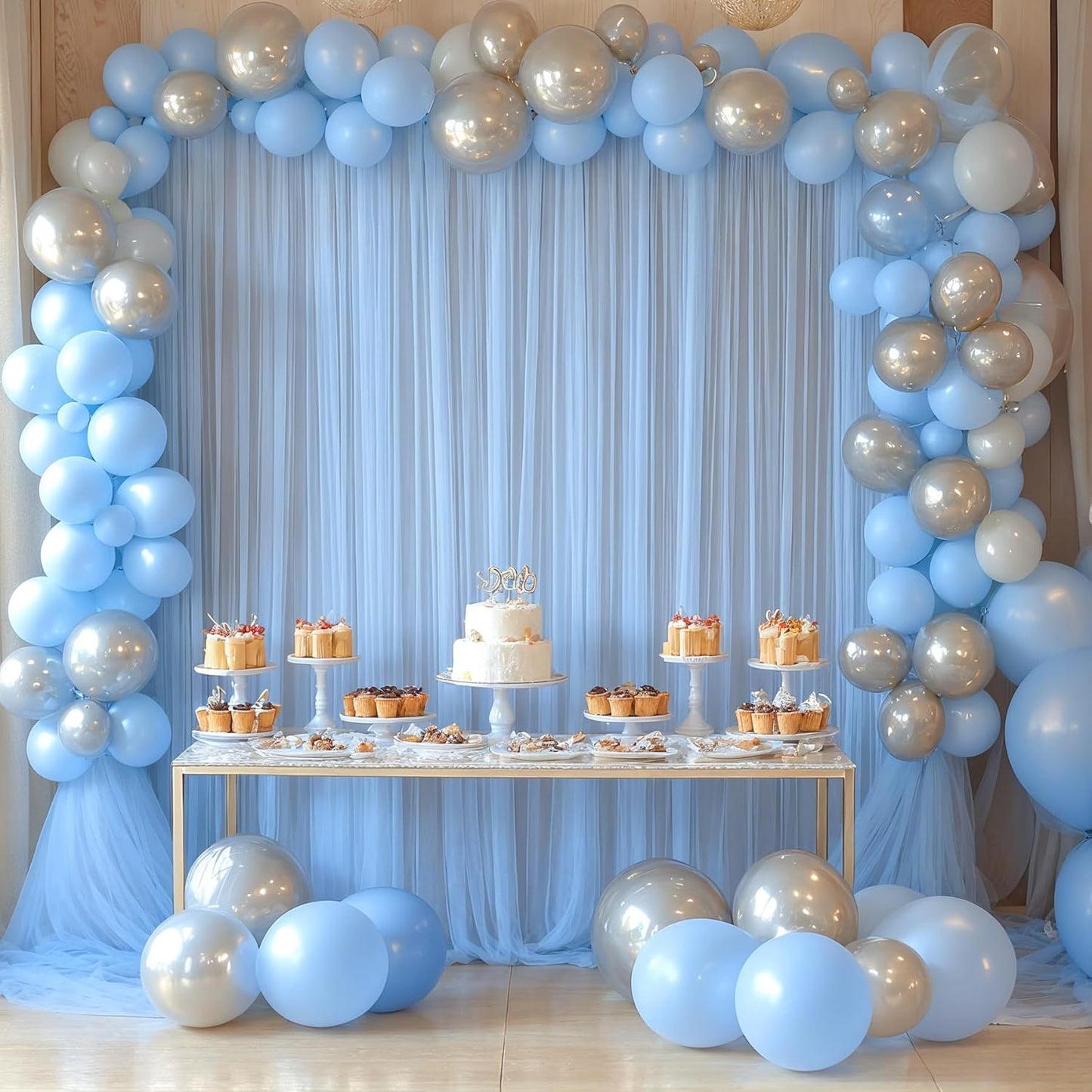 Baby Blue Tulle Backdrop Curtain for Baby Shower Boys Birthday Party Baby Blue Sheer Backdrop Curtains Drapes for Parties Photoshoot Background Decorations 2 Panels 5ft X 8 ft