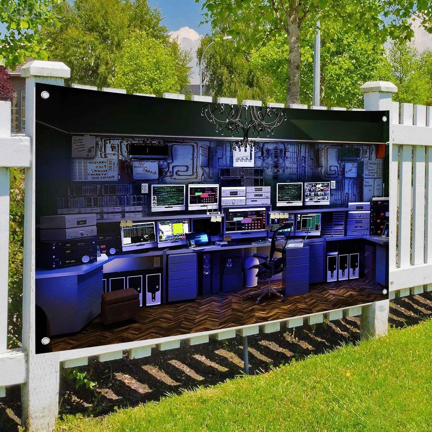 Computer Room Backdrop Neon Blue Hacker Station Backdrop Glowing Matrix Data Streams Background Boys Decor Studio Banner Props Shoot YUNHBDJ1448