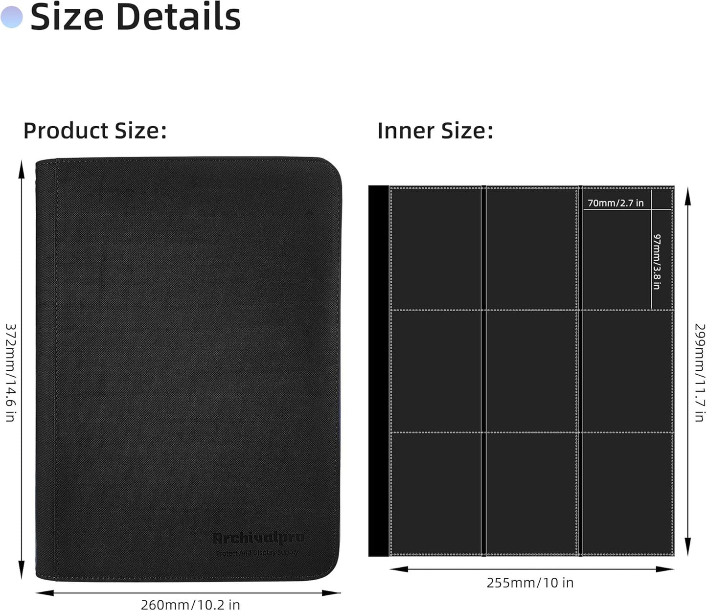 9 Pockets Premium Card Binder 360 Cards Trading Card Binders Zip Card Storage Display Album(9 Pocket 360 Card Slot,Black)