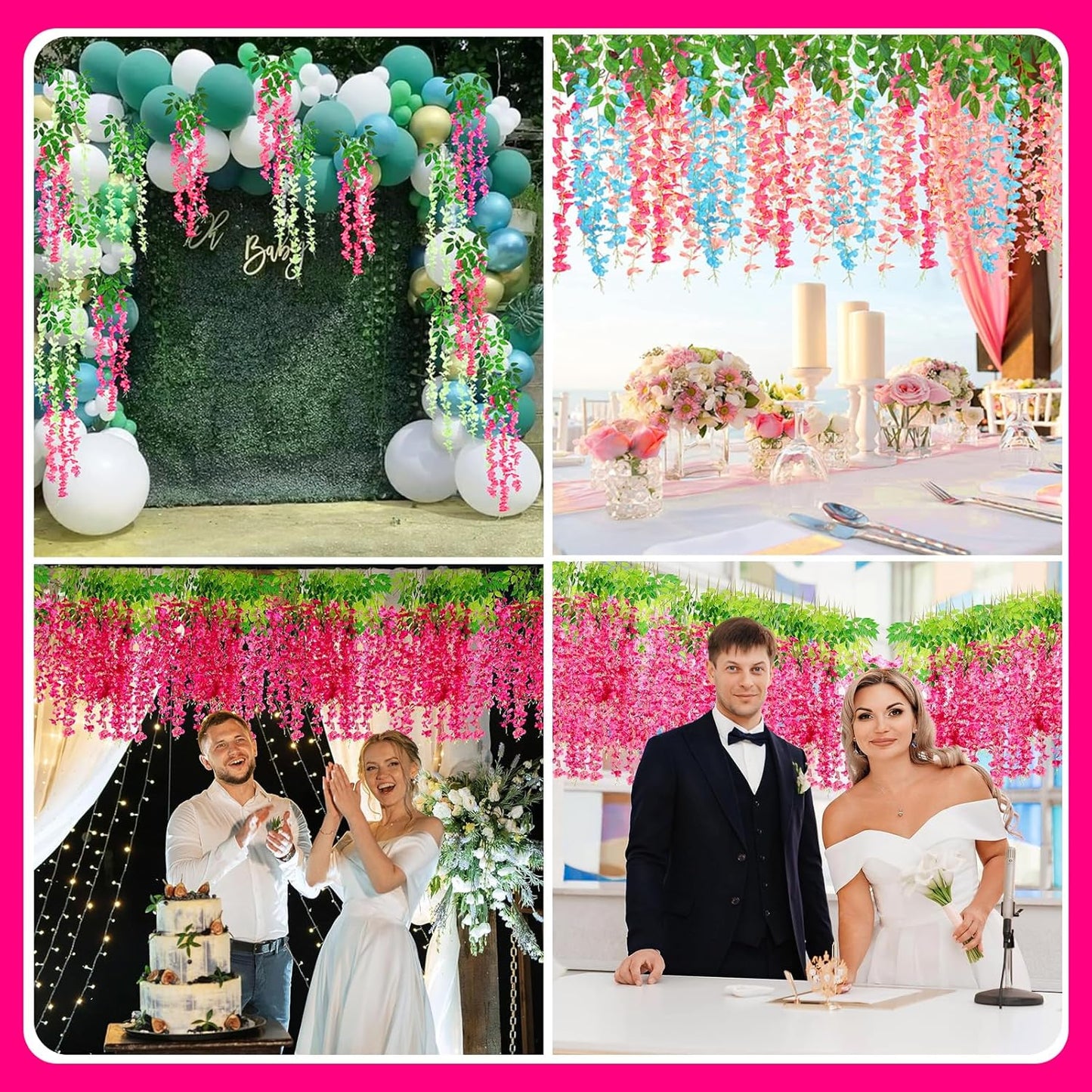 12 Pack Fuchsia Wisteria Hanging Flowers Garland, 3.77 Feet Artificial Flower Vines, Fake Wisteria, Artificial Vines Hanging Garland for Backdrop Outdoor Yard Garden Decor