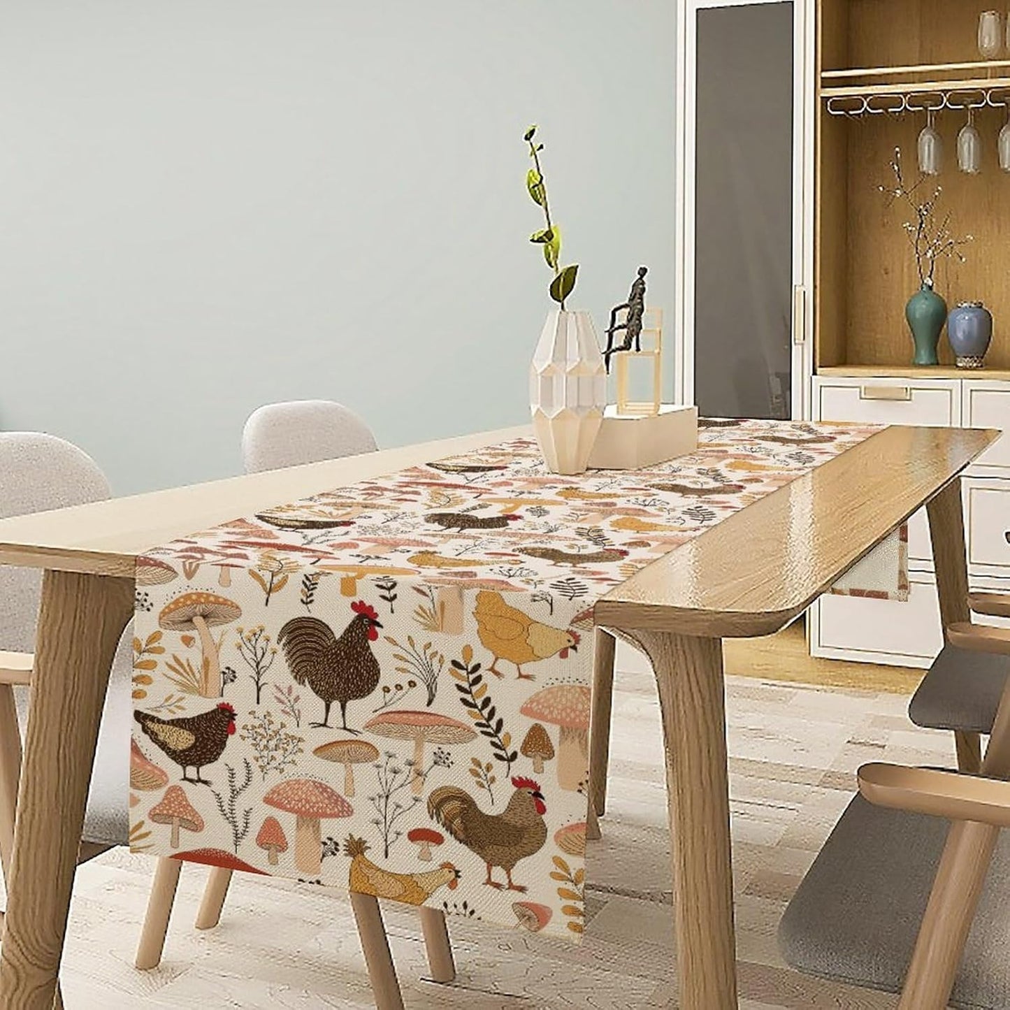 Mushroom Table Runner,Retro Natural Plant Famhouse Table Runner for Kitchen Dining Table Home Party Decoration 13x36 Inch