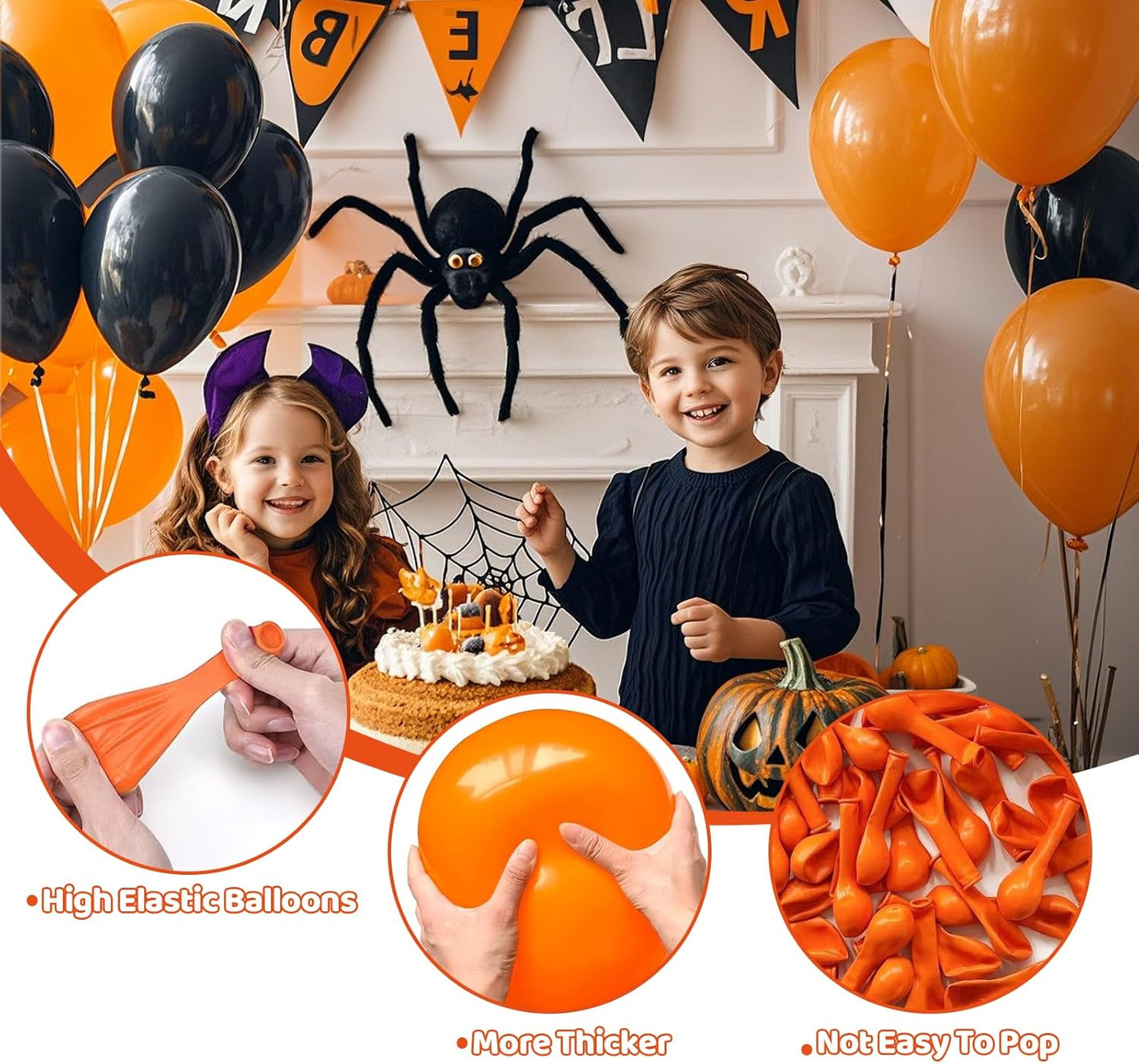Orange Balloons, Latex Party Balloons with Ribbons, 100 Pack 12 inch Orange Round Helium Balloons for Autumn Wedding, Graduation,Birthday,Halloween Party Decorations and Spooky Party