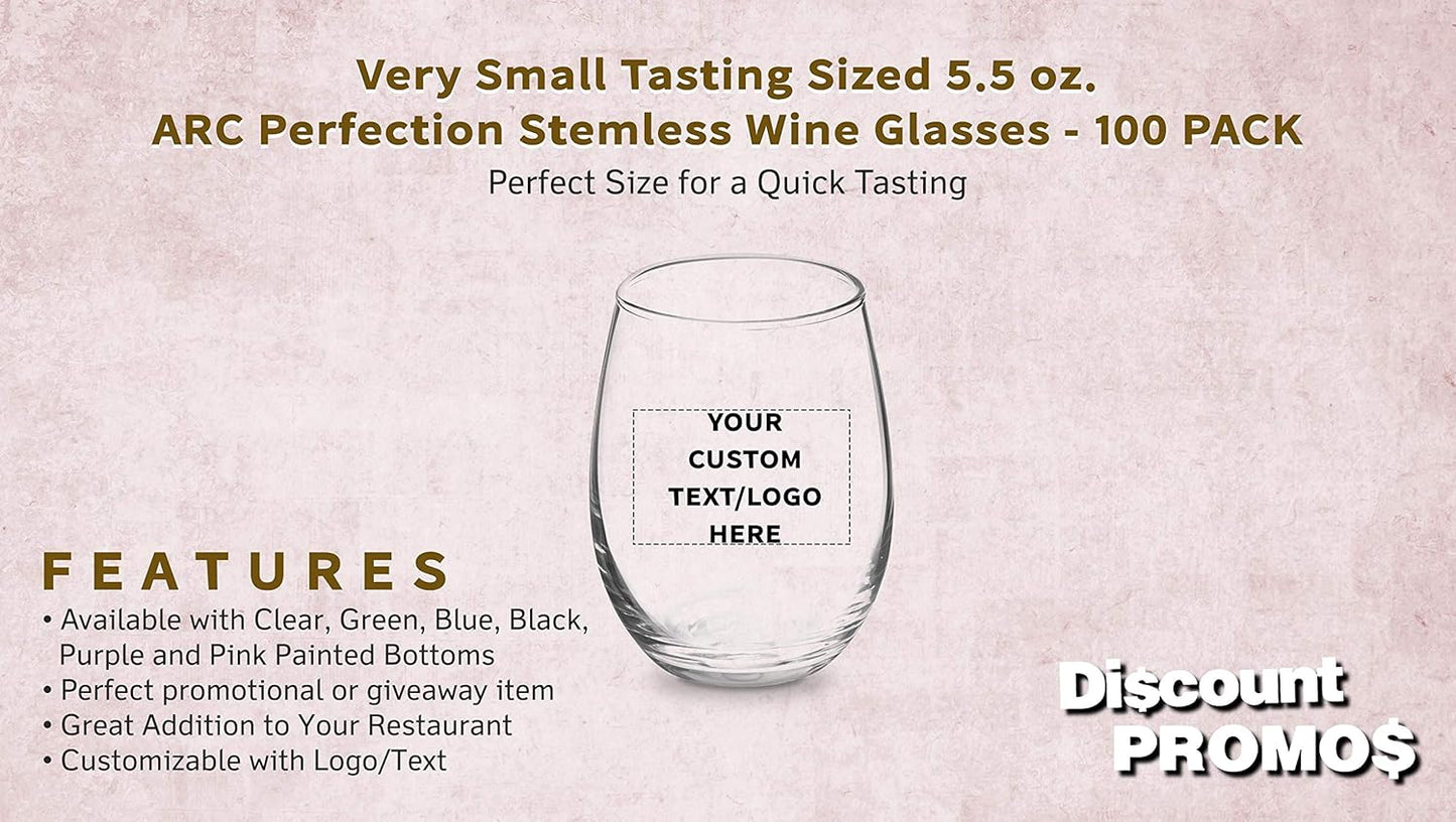 Custom Stemless Wine Glasses by ARC 5.5 oz. Set of 100, Personalized Bulk Pack - Perfect for Hotel, Bar, Restaurant or Lounge - Clear