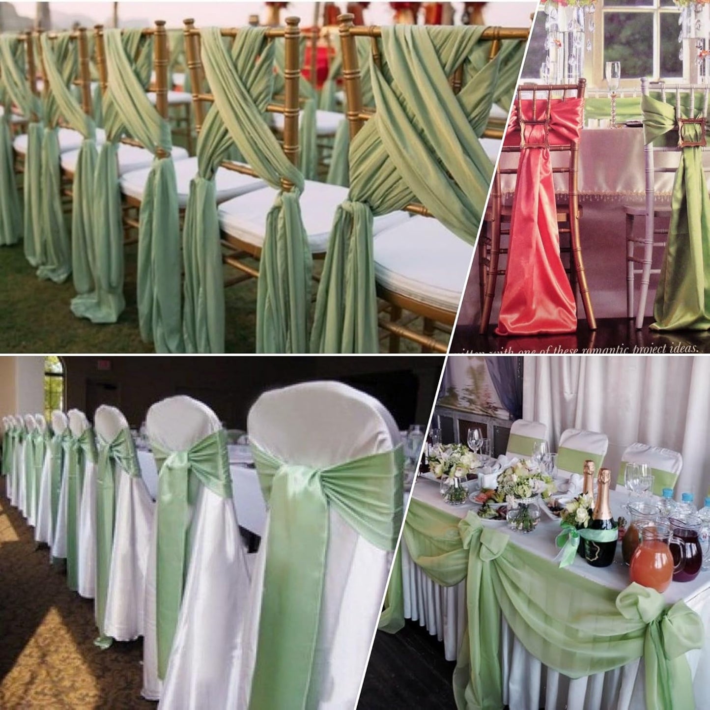 50 PCS Satin Chair Sashes Bows Decorative Universal Chair Cover Chair Ribbon Ties Back Sash for Wedding Party Ceremony Reception Hotel Event Banquet Restaurant Home Kitchen Decor(7x108inch,Sage Green)