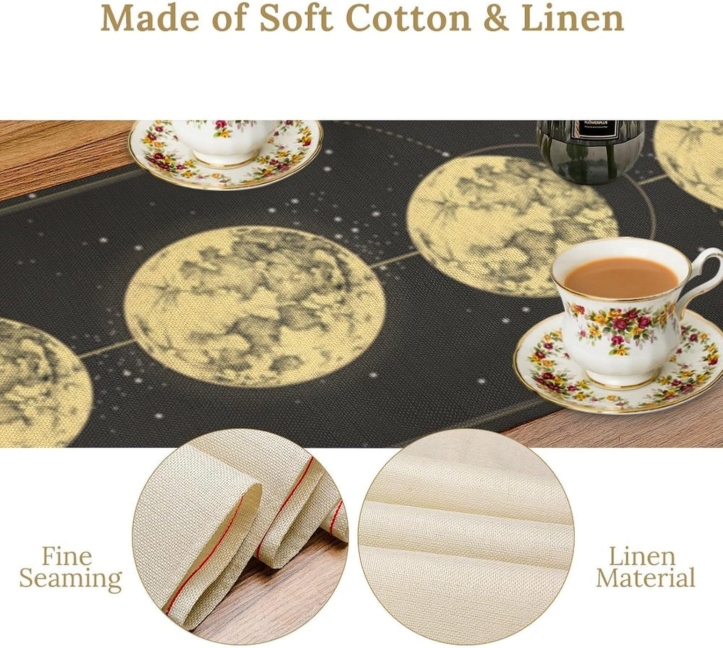 Sun Moon Table Runner, Mysterious Universe Milky Way Interstellar Space Western Traditional Elements able Runner for Party Living Room Home Kitchen Dinner Table Runner 13x36 Inch