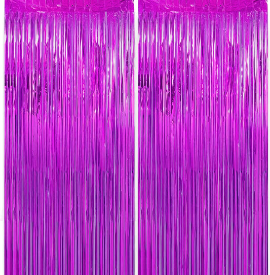 2 Pack 3.28 ft x 6.56 ft Rose Red Tinsel Curtain Party Backdrop Decorations, Metallic Foil Fringe Backdrop Door for Halloween, Christmas, Birthday Graduation Wedding Party Streamers Photo Backdrop.
