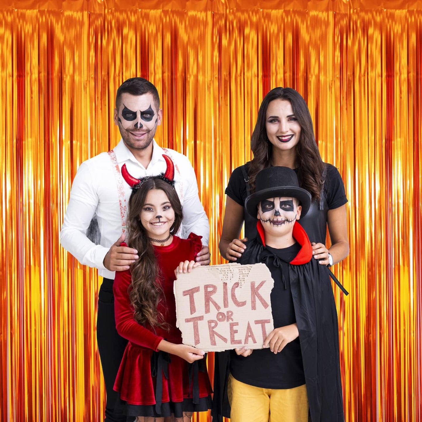 GOER 3.2 ft x 8.2 ft Metallic Tinsel Foil Fringe Curtains Party Photo Backdrop Party Streamers for Birthday,Graduation,New Year Eve Decorations Wedding Decor (5 Packs,Orange)