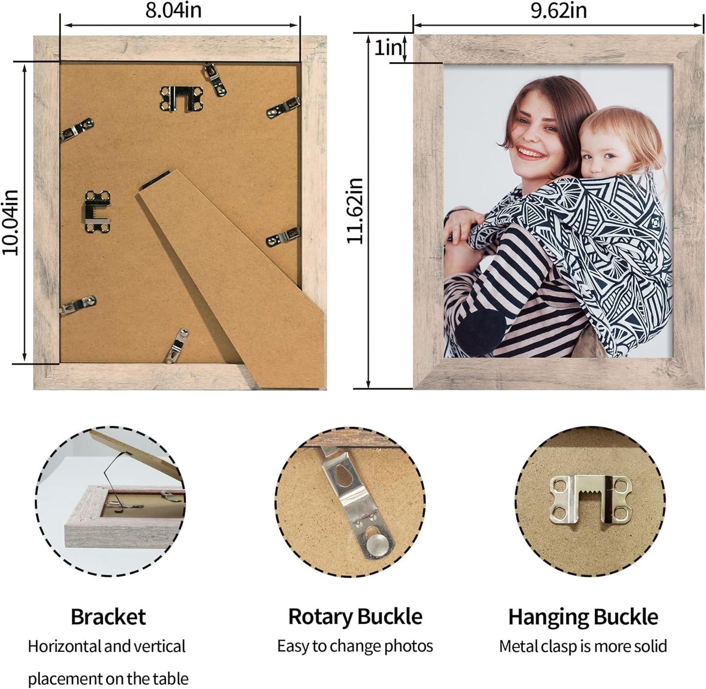 8x10 Picture Frame Set of 4, Smoke Gray Frame with High Definition Real Glass, 8 x 10 Wood Photo Frame for Tabletop Display and Wall Mounting