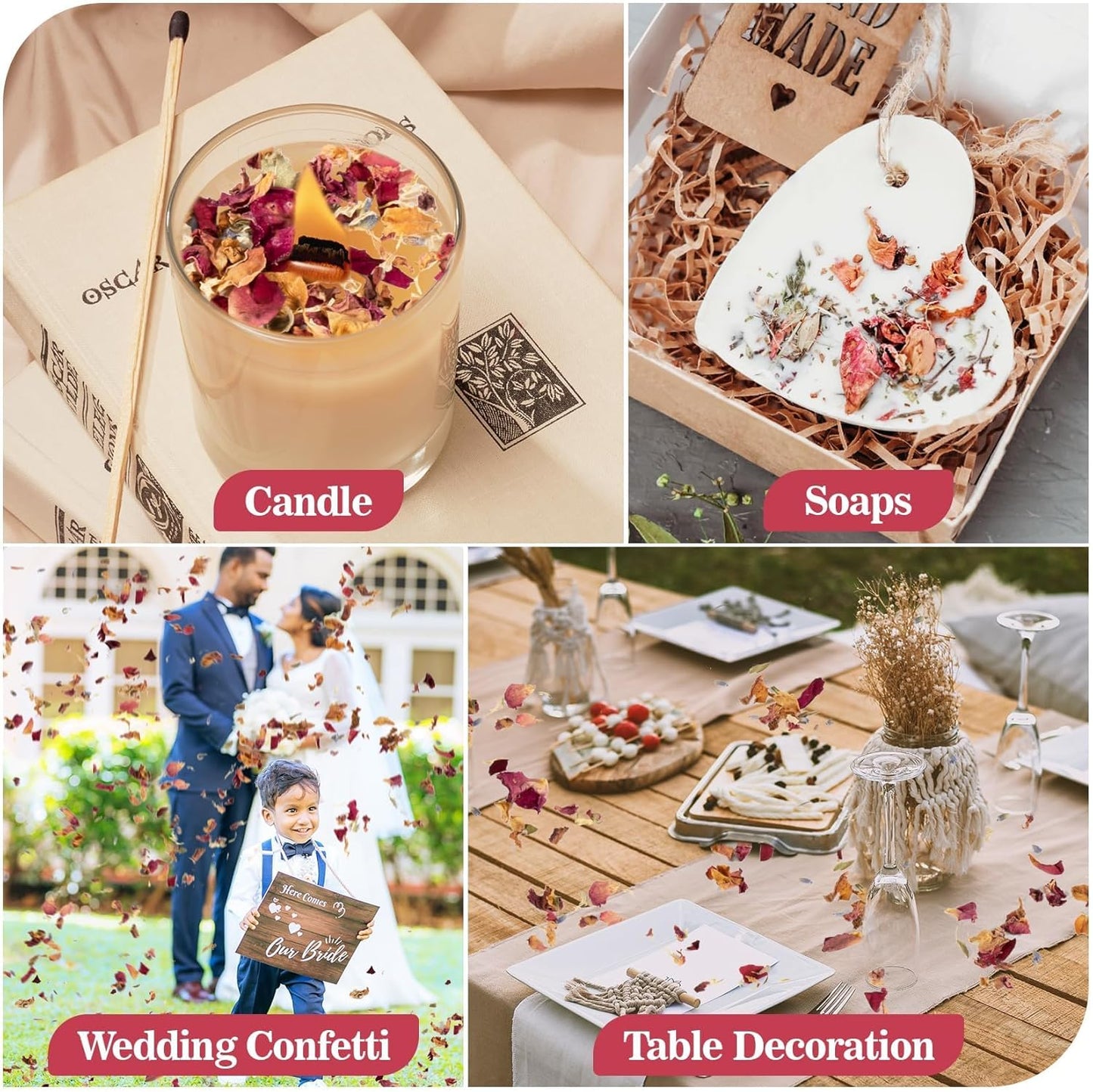 Sukh 8Packs Dried Flower Petals - Biodegradable Wedding Confetti,Natural Real Dried Flower Rose Petal Wedding Confetti for DIY Spa Bath Salts,Soap Making,Candle,Resin Jewelry Crafts,Party Decoration