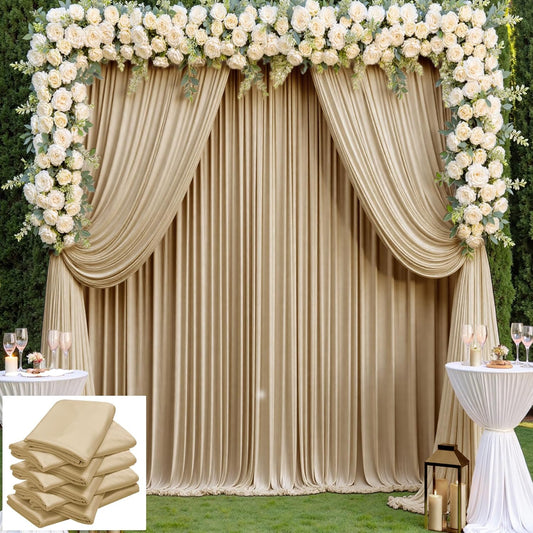 40×14 ft Wrinkle Free Beige Backdrop Curtain for Weddings Parties, 8 Panels 14ft Silky Polyester Wedding Drapes Backdrop Photo Back Drop Cloth for Birthday Baby Shower Photography Backgrounds