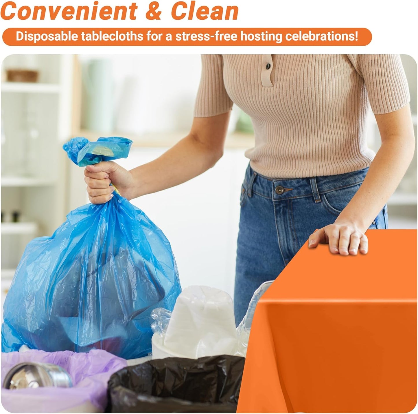 QZYL 12 PCS Orange Rectangle Table Cover, Disposable Plastic Table Cloth Rectangle, 54 X 108 in Decorative Smooth Table Cloth for Picnic Table Birthday Parties Weddings Outdoor Celebrations