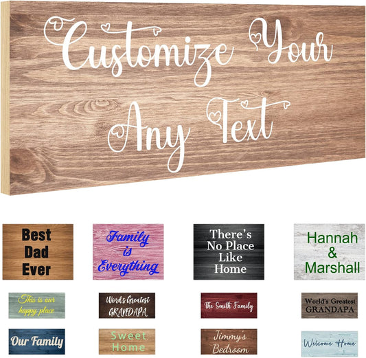 Custom Sign Personalized Wooden Signs for Home Customized Decorative Sign with Text for Wall Doors Bar Business Office Yard - 4 Size & 12 Board Colors Options