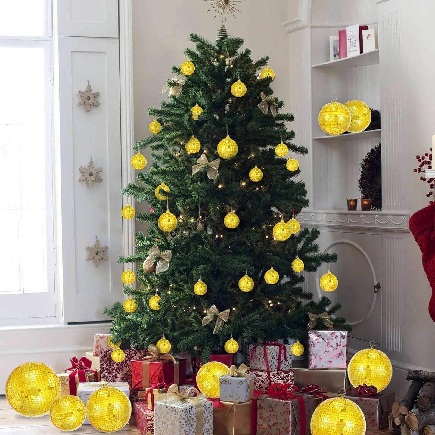 Gold Mirror Disco Ball Hanging: 6 Inches Reflective Ball - 80s Party Club Stage Props DJ Light Effect Decoration (6''-4PCS)