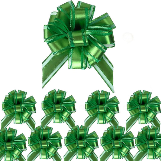 Small Pull Bows, 10 PCS 4 Inch Green Gift Bows for Wrapping,Basket, Wedding,Birthday Party,Flower Bouquet Decoration