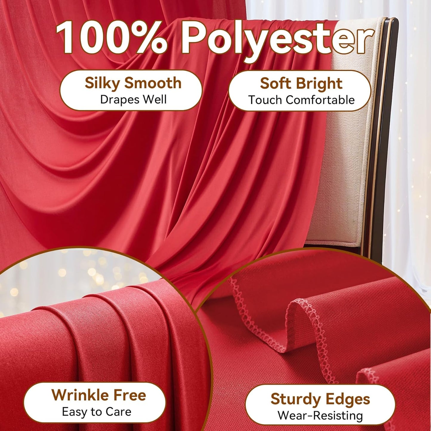 20×12ft Wrinkle Free Red Backdrop Curtain for Wedding Parties,4 Panels 5×12ft Long Soft Silky Polyester Backdrop Drapes Red Photo Back Drop Curtains for Photography Stage Christmas Background Cloth