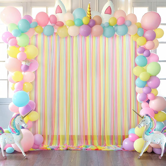 Rainbow Tulle Backdrop Curtain for Birthday Party Decorations 10ft x 10ft Sheer Backdrop Curtains for Unicorn Birthday Baby Shower Girls Photo Shoot Decorations 2 Panels 5ft x 10ft