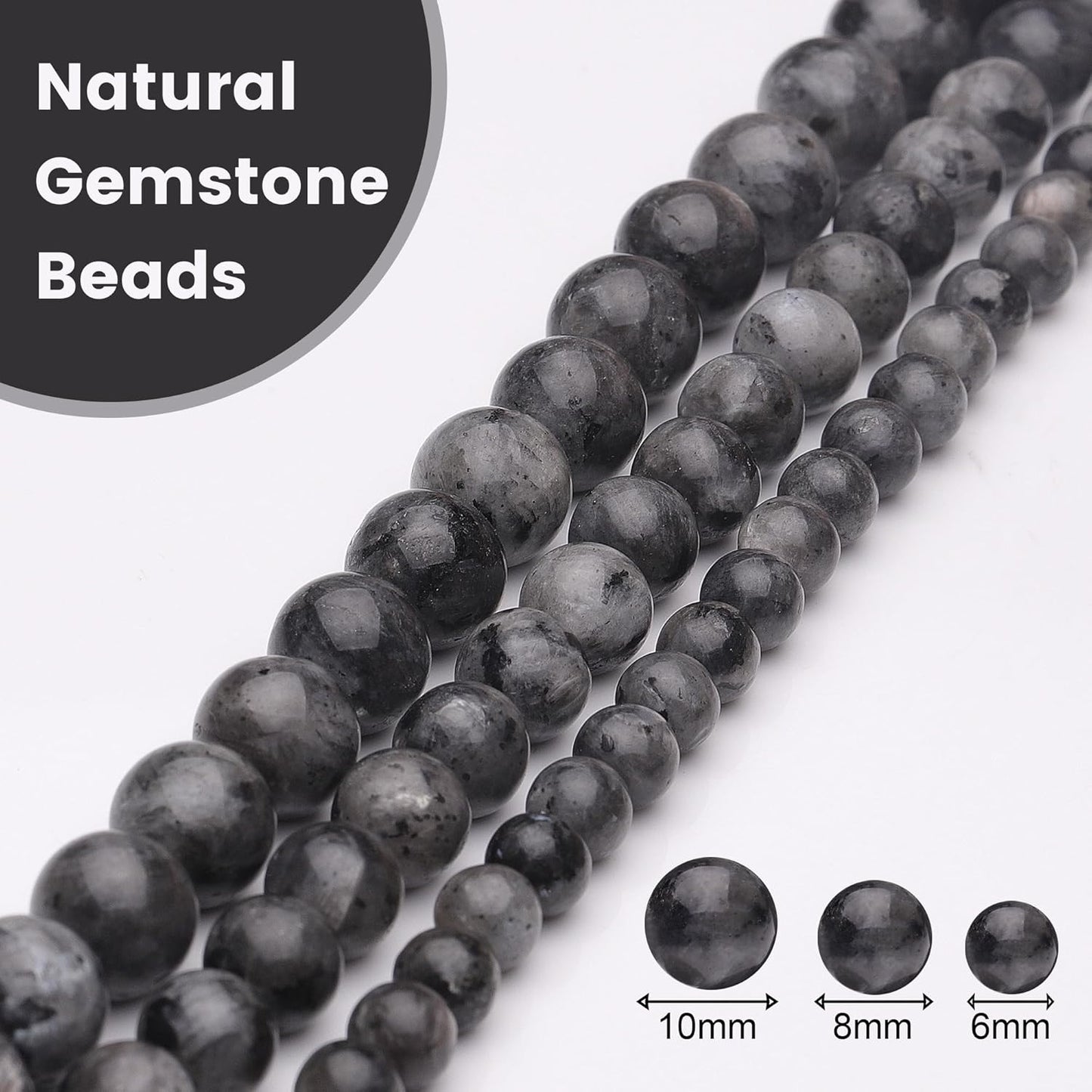 6mm Natural Stone Beads for Jewelry Making,Larvikite Labradorite Polished Smooth Round Gemstone Beads for Bracelet Necklace 15 Inch