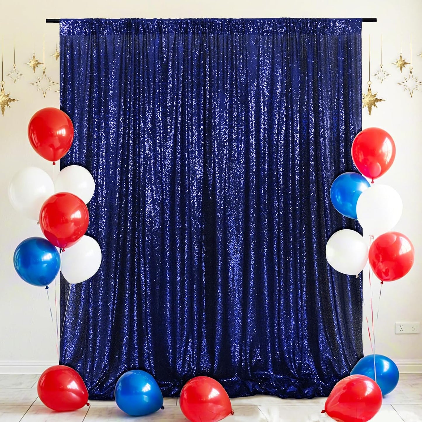 Eternal Beauty Navy Blue Sequin Backdrop, 4x7 Ft Glitter Background Curtains for Shimmer Photography Party Wedding Birthday Independence Day Back Drop Decor