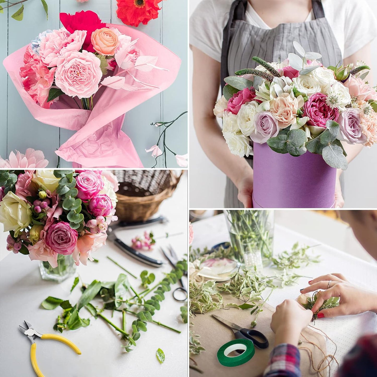 CHRORINE Floral Arrangement Kit Floral Tapes 22 Guage Floral Stem Wire 26 Gauge Green Floral Wire for Bouquet Wreath Making Supplies