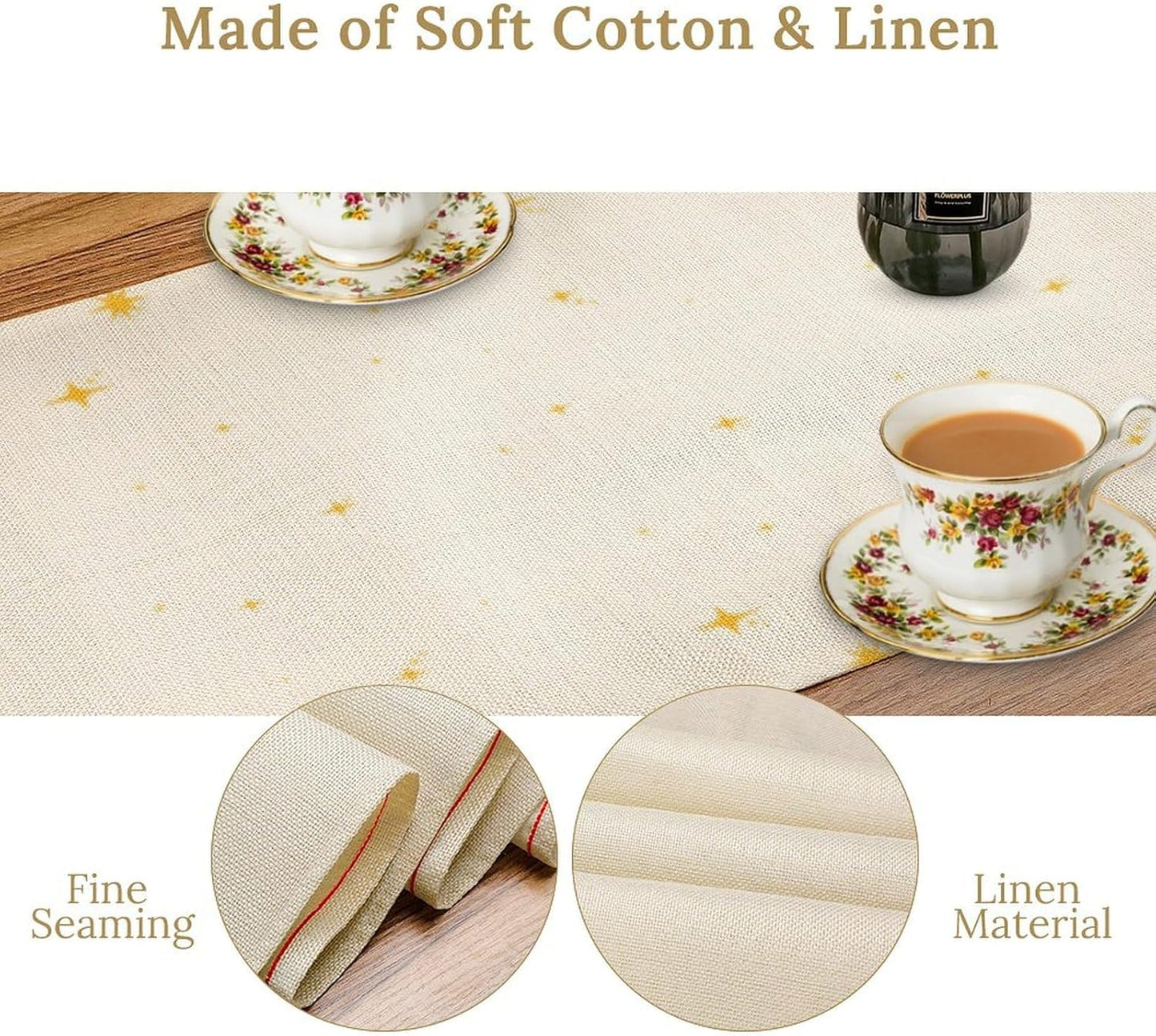 Mushroom Kitchen Table Runner, Gothic Moon Star Plants Witchy Moonlit Flower Butterfly Table Runner for Kitchen Dinner Living Room Drapes, 13x90 Inch White