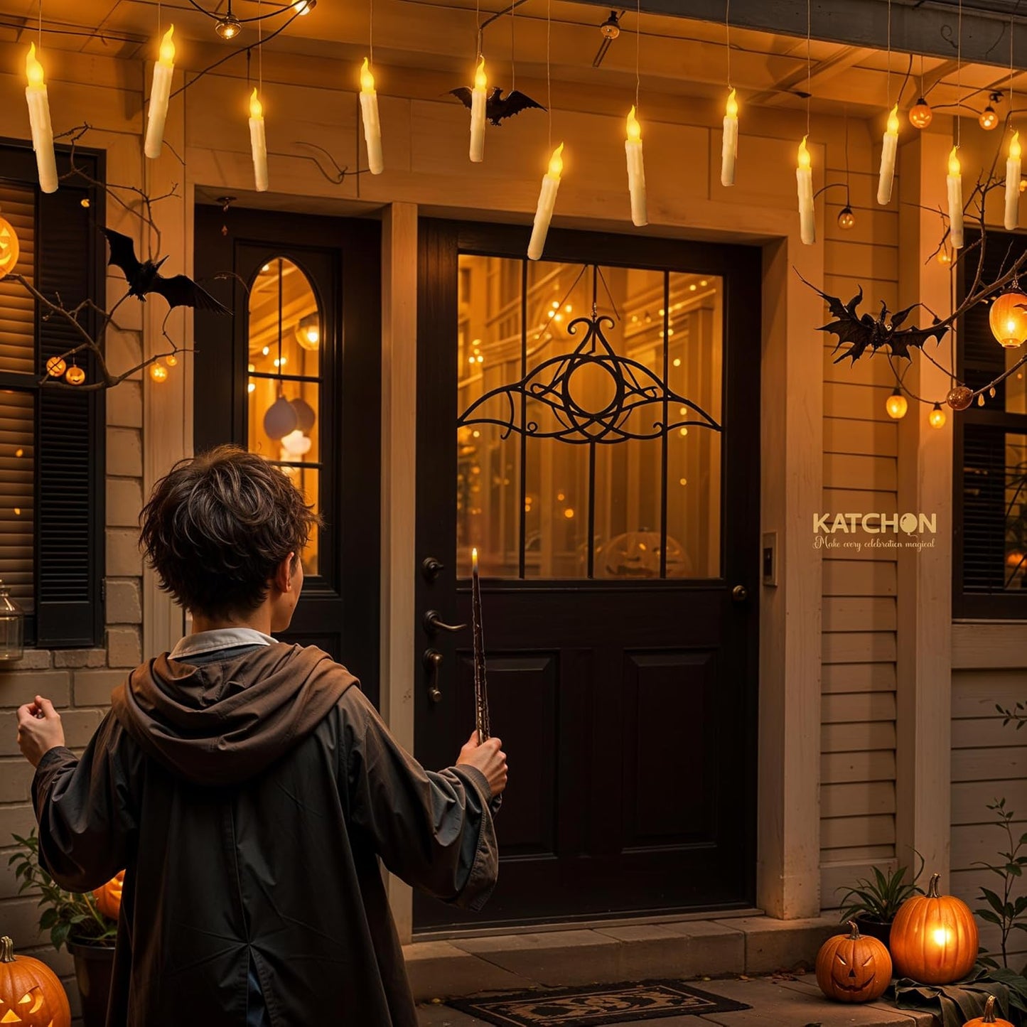 KatchOn, Halloween Floating Candles with Wand Remote - 12 Pcs, Magic Flickering Warm Light Flameless Floating LED Candle | Halloween Decorations for Home Indoor, Classroom Party