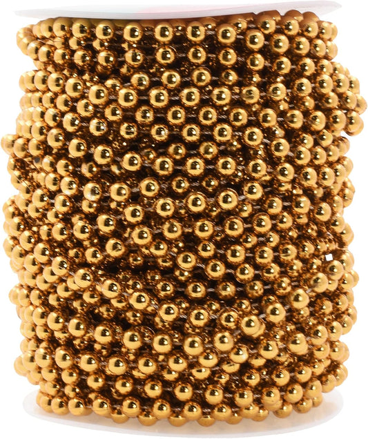 Mandala Crafts 6mm Faux Dark Gold Pearl Beads Roll - 27 Yards Strand of Fake Pearls Chain Garlands Spool String for Christmas Tree, Wedding, Party, Vases, DIY Decoration