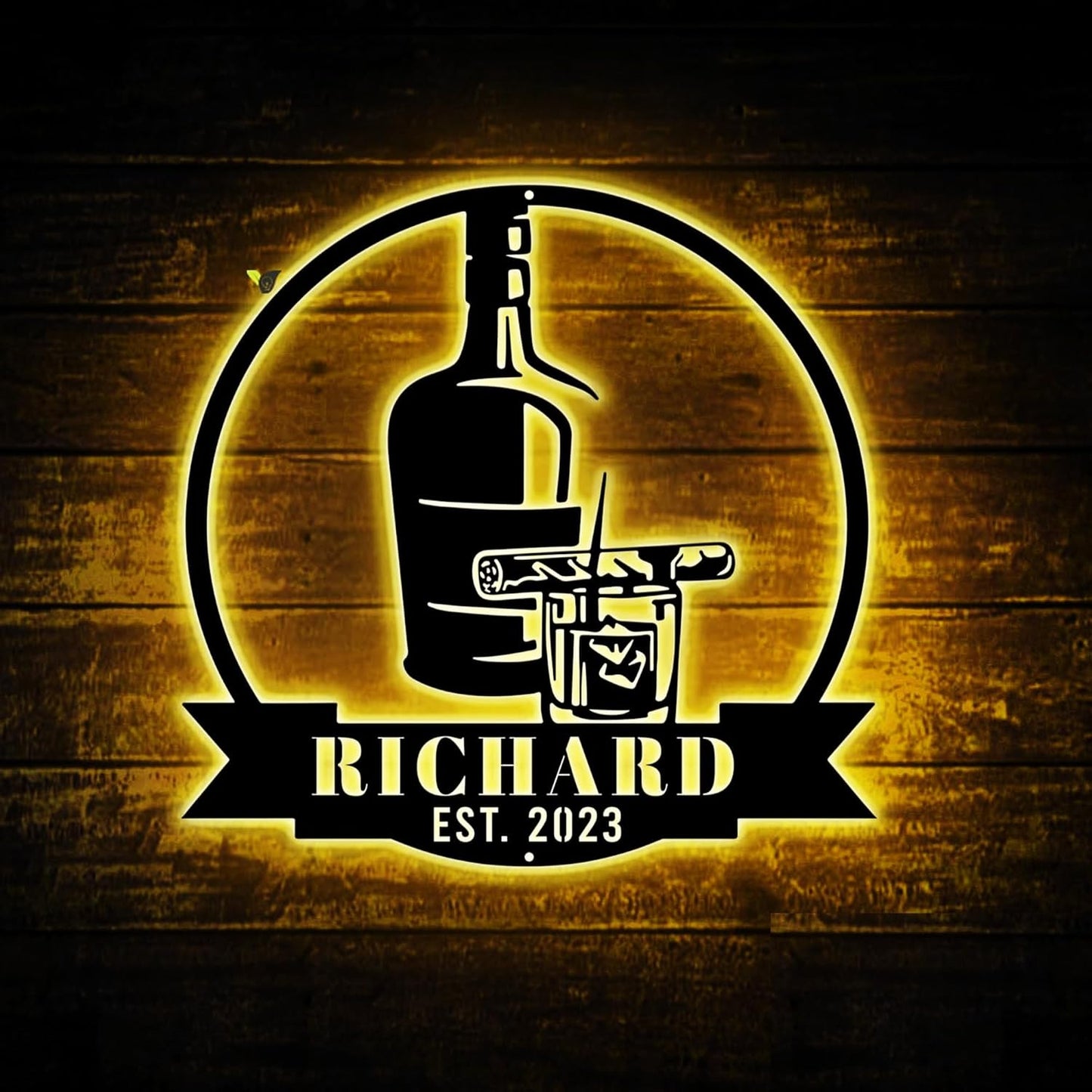 Custom Bourbon Cigar Metal Wall Art LED Light Personalized Whiskey Smoke Sign Home Bar Pub Decor Whiskey Bar Cocktail Decor Birthday Gift