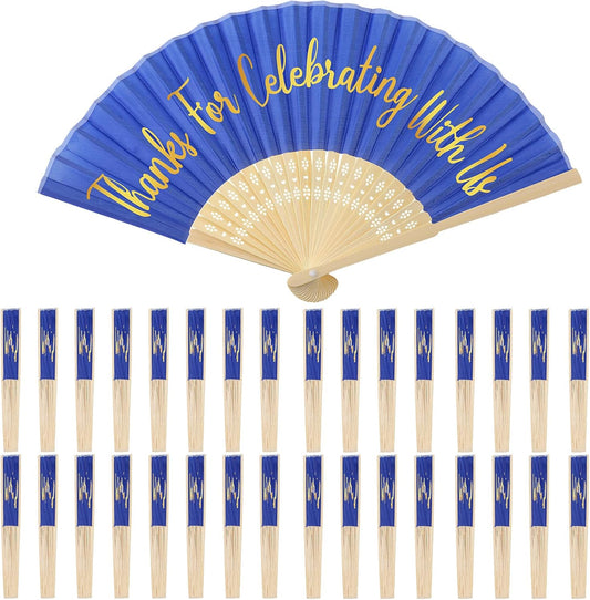 Jetec 50 Pcs Wedding Fans for Guests Bulk Silk Hand Fans Handheld Folded Thank You for Celebrating with Us Wedding Favors for Bridal Bridesmaid Baby Shower Dancing Party Church Gift(Royal Blue)
