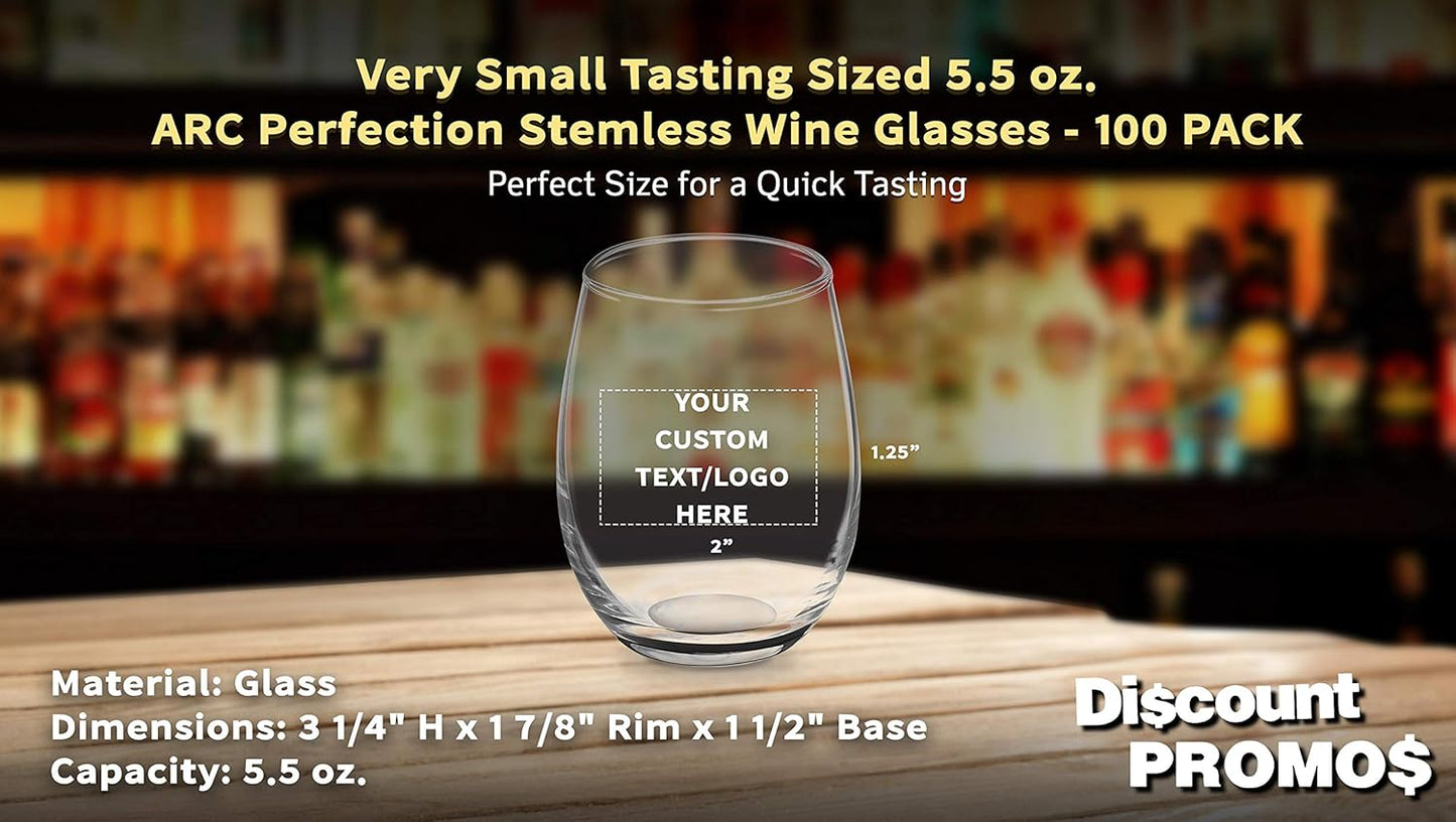 Custom Stemless Wine Glasses by ARC 5.5 oz. Set of 100, Personalized Bulk Pack - Perfect for Hotel, Bar, Restaurant or Lounge - Black