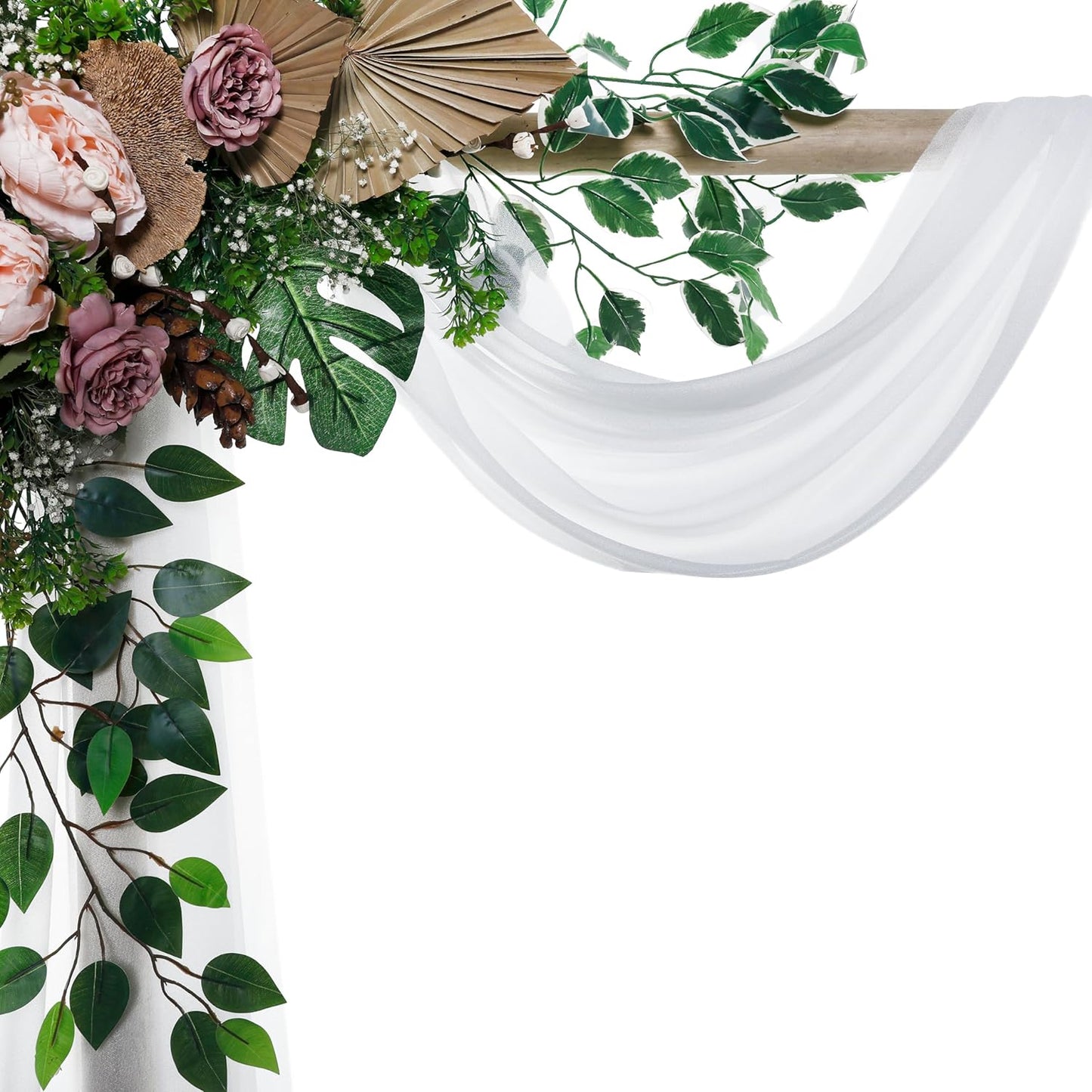 VDS Pack of 3 Panel (30 Inch X 20 Feet) Wedding Arch Draping Fabric Sheer Chiffon Fabric Drapery for Wedding Ceremony Reception Swag Backdrop Canopy Chuppah ARBO Altars Decoration (White)