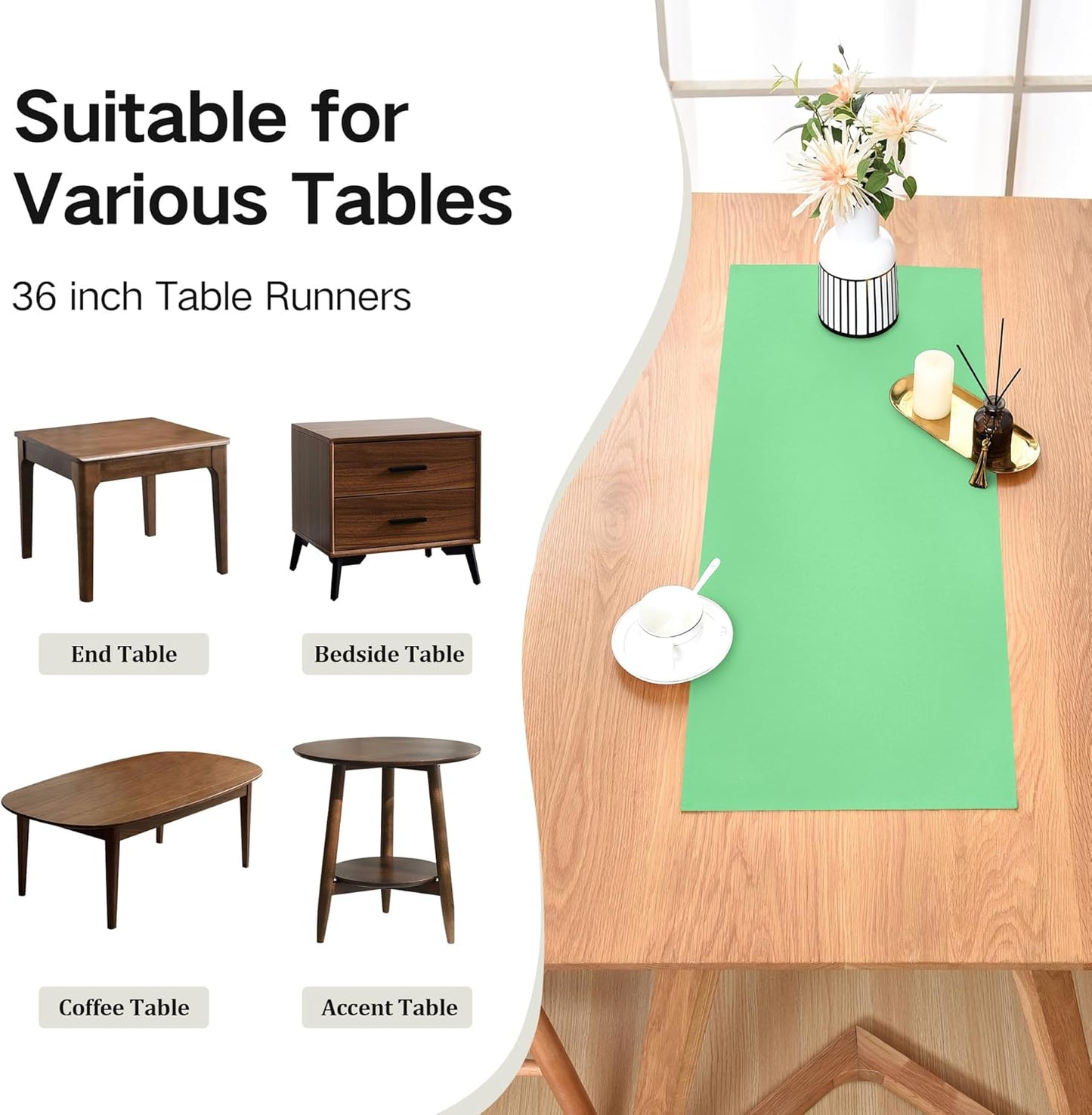 Farmhouse Sage Green Table Runner Small Short Table Runners 36 Inches Coffee Table Runner for Dresser Living Room Bedroom Holiday Party Banquet 12X36 Inch