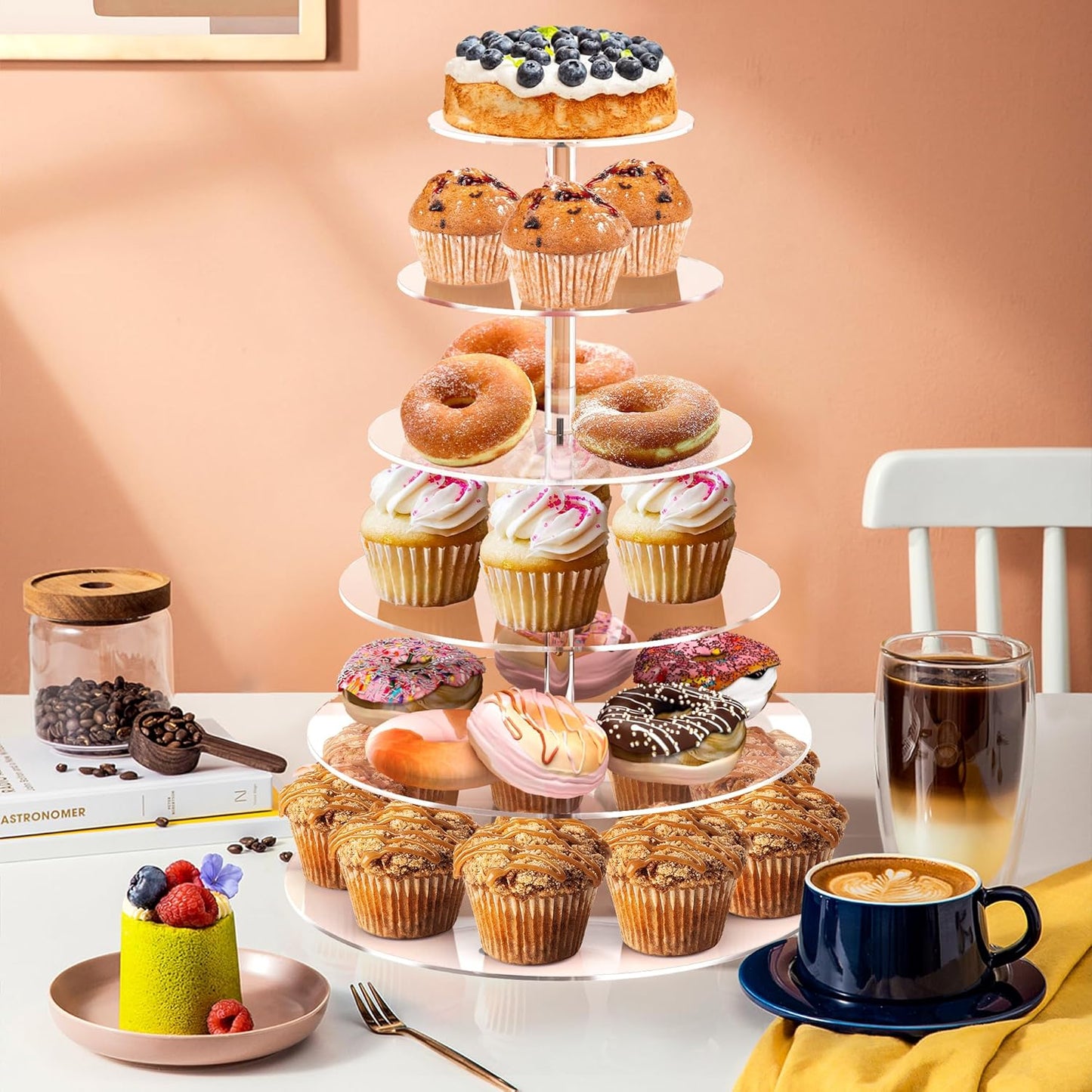 Cupcake Stand, 6 Tier Cupcake Stand for 50 Cupcakes, Round Acrylic Dessert Table Display, Clear Cupcake Tower Display for Party, Wedding, Graduation, Baby Shower